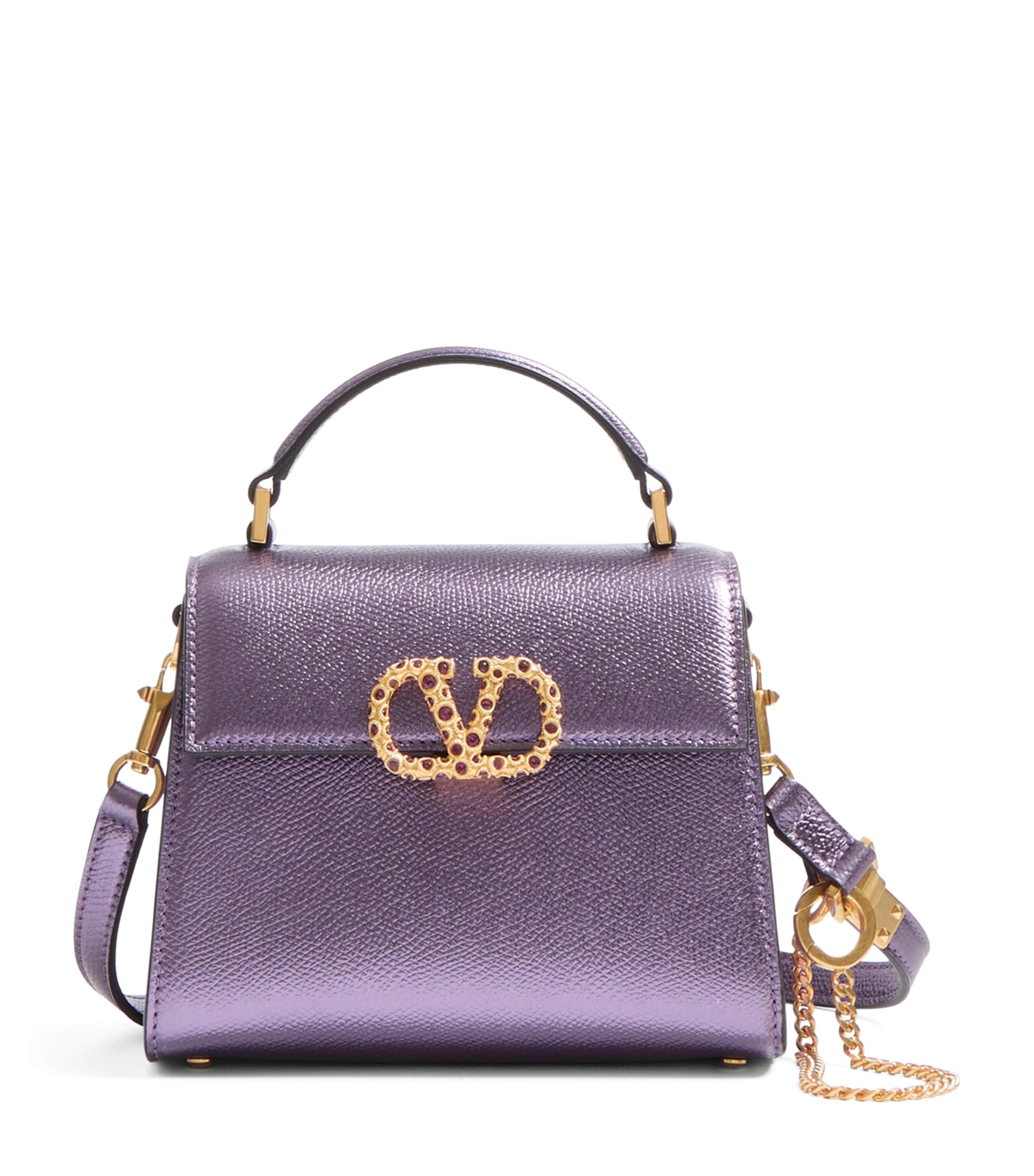 Valentino Mini Calf Leather Vsling Top-handle Bag In Purple