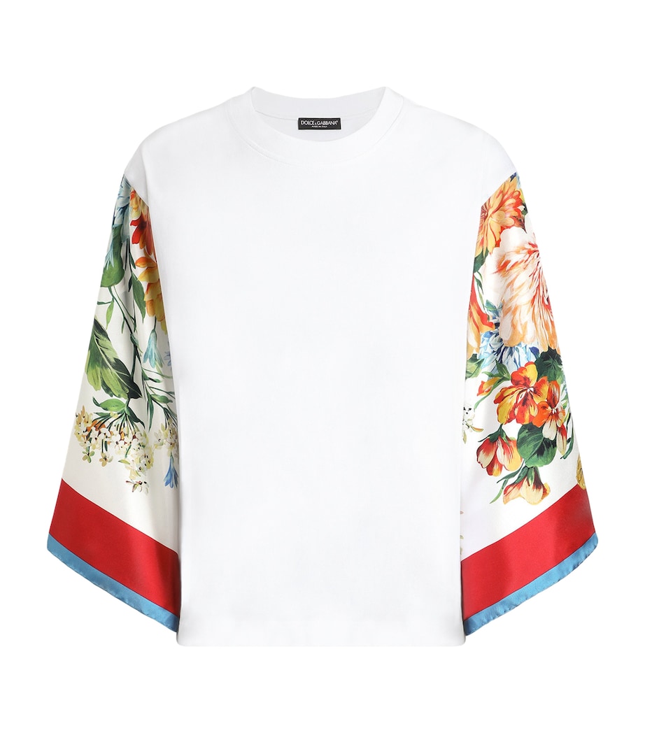 Cotton-Silk Floral-Sleeve T-Shirt W0800-OPTICAL WHITE Image 1