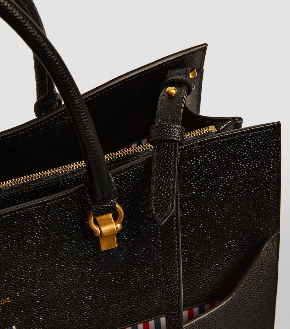 Large Leather Duet Tote Bag BLACK Image 6