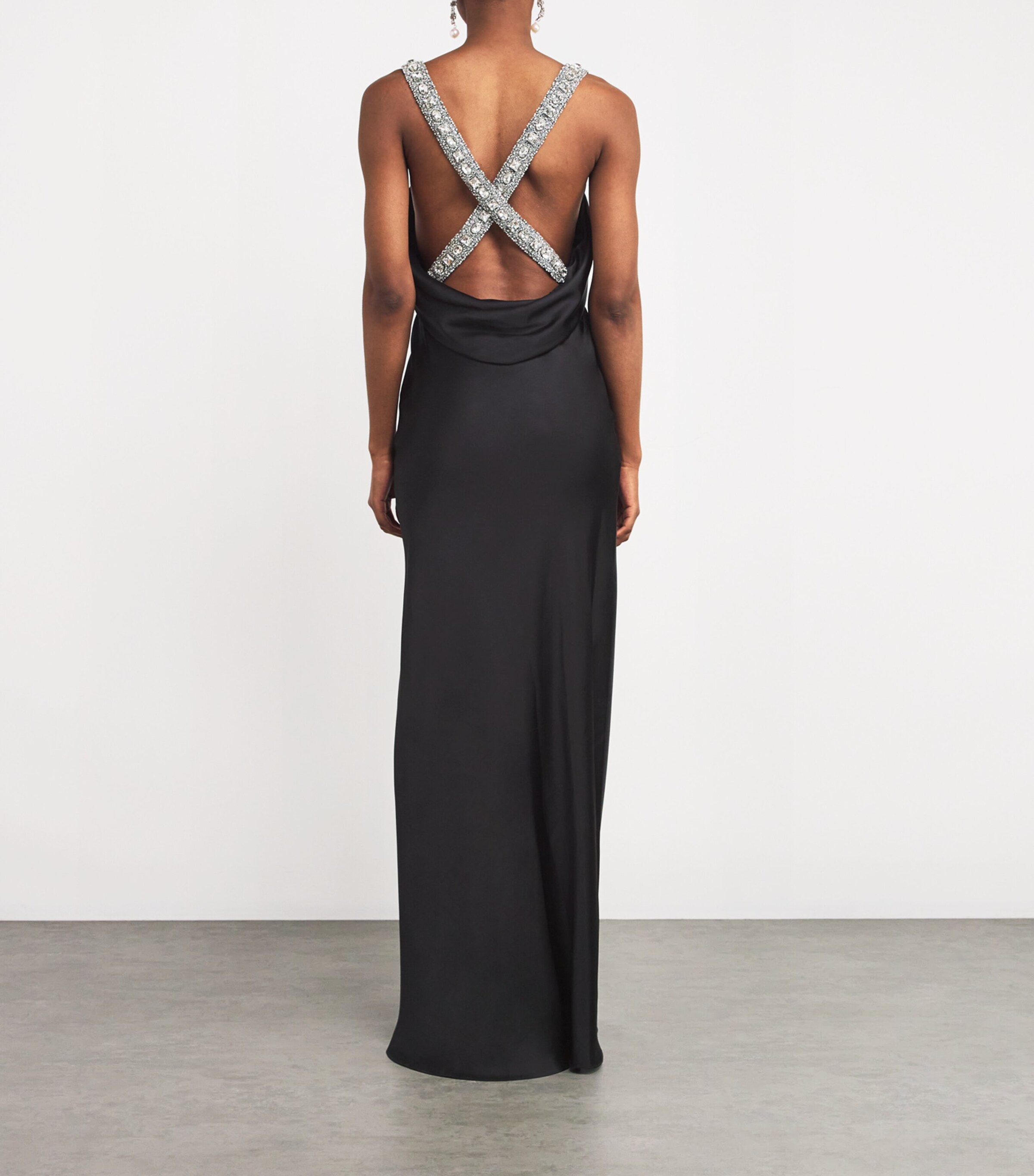 Satin Embellished Draped Gown MS0011 - BLCK / SLVR Image 3