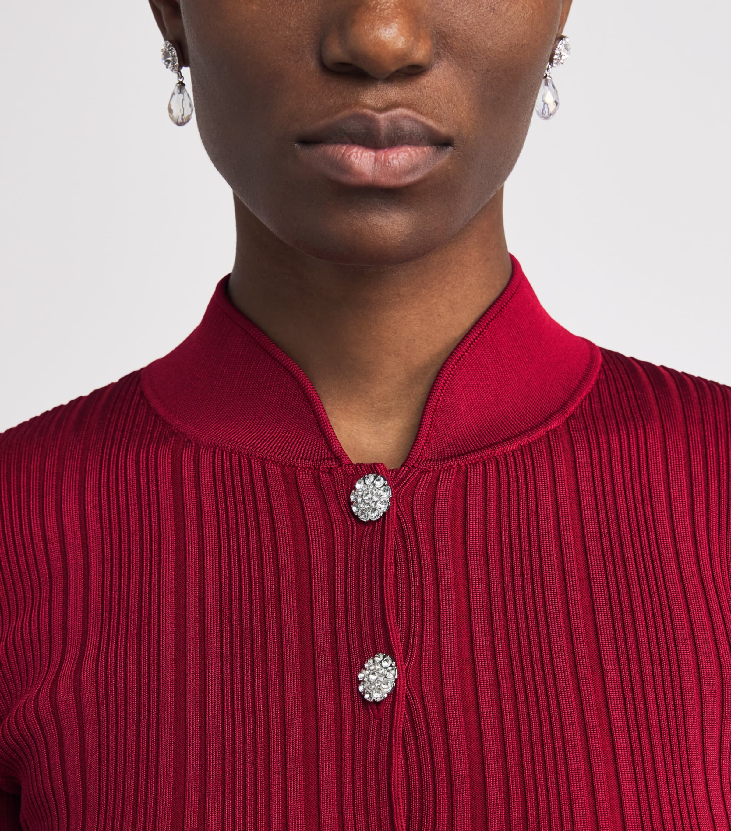 Rib-Knit Cardigan RED Image 6