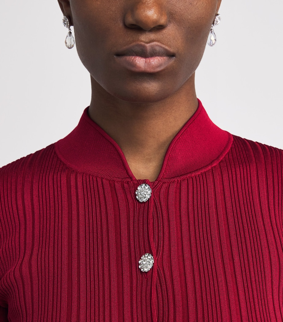 Rib-Knit Cardigan RED Image 6