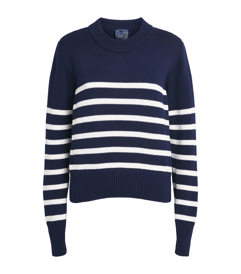 With Nothing Underneath Womens Cotton Devon Sweater Navy White Stripe Image 1