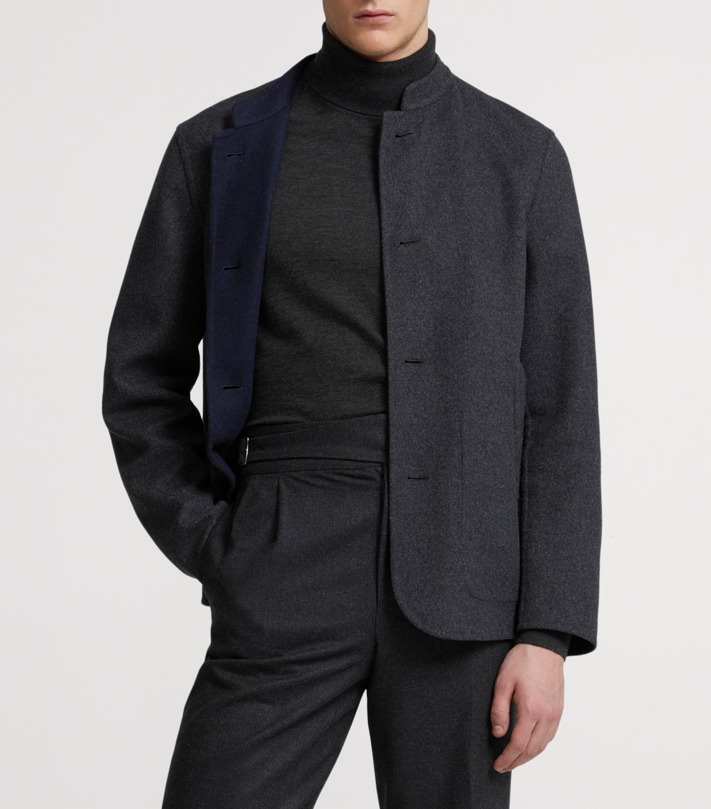 Wool Reversible Double-Faced Driving Jacket 410NAVY Image 5