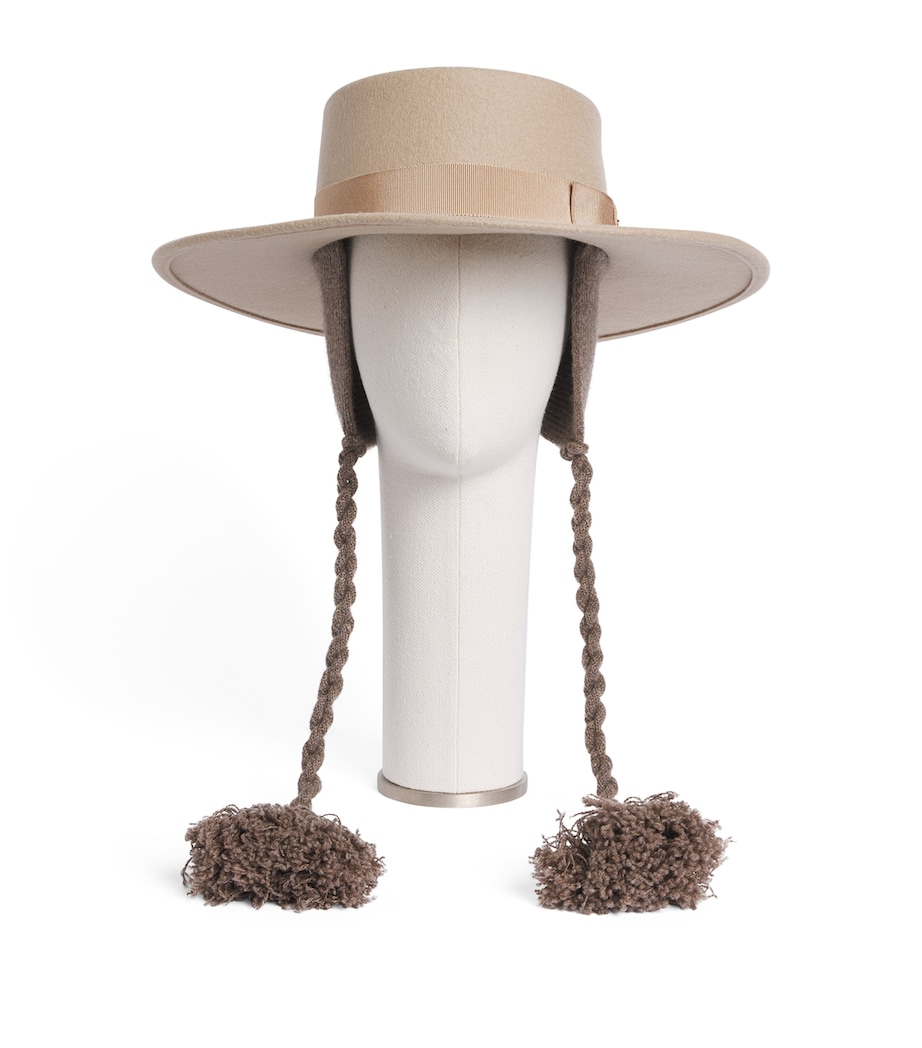 Agnona Wool Felt Tassel Wide-Brim Hat Warm Grey Sand Image 1