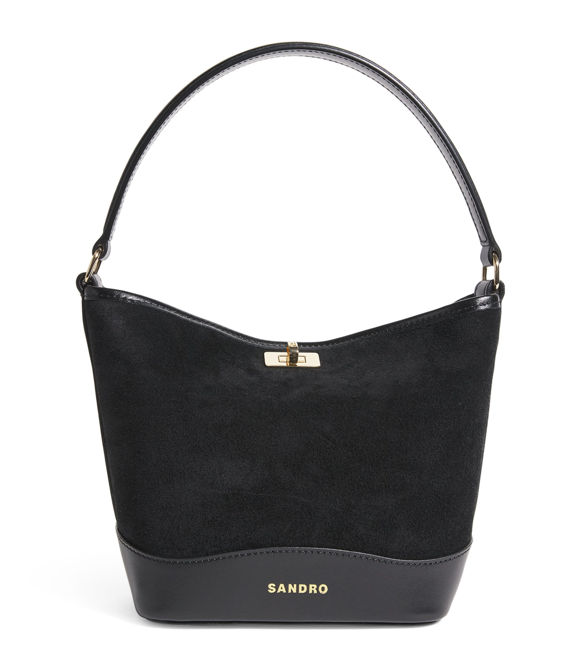 Sandro Mini Suede Tangoso Bucket Bag In Black
