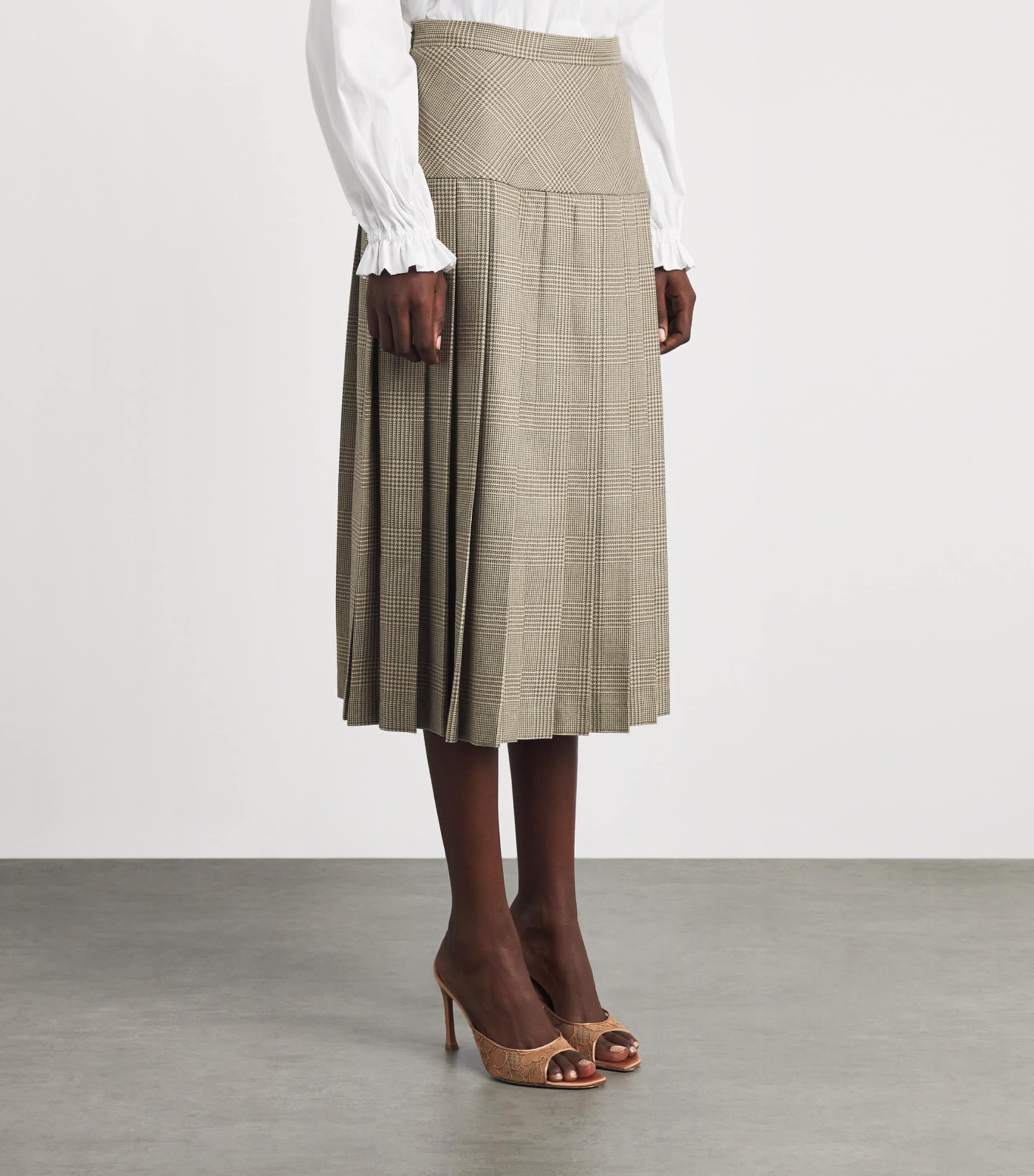 Alessandra Rich Womens Wool Prince of Wales Check Pleated Skirt Green Beige Image 4