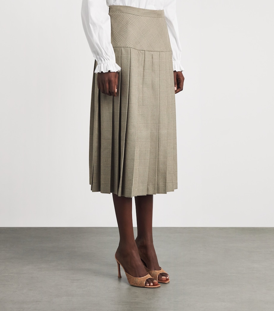 Alessandra Rich Womens Wool Prince of Wales Check Pleated Skirt Green Beige Image 4