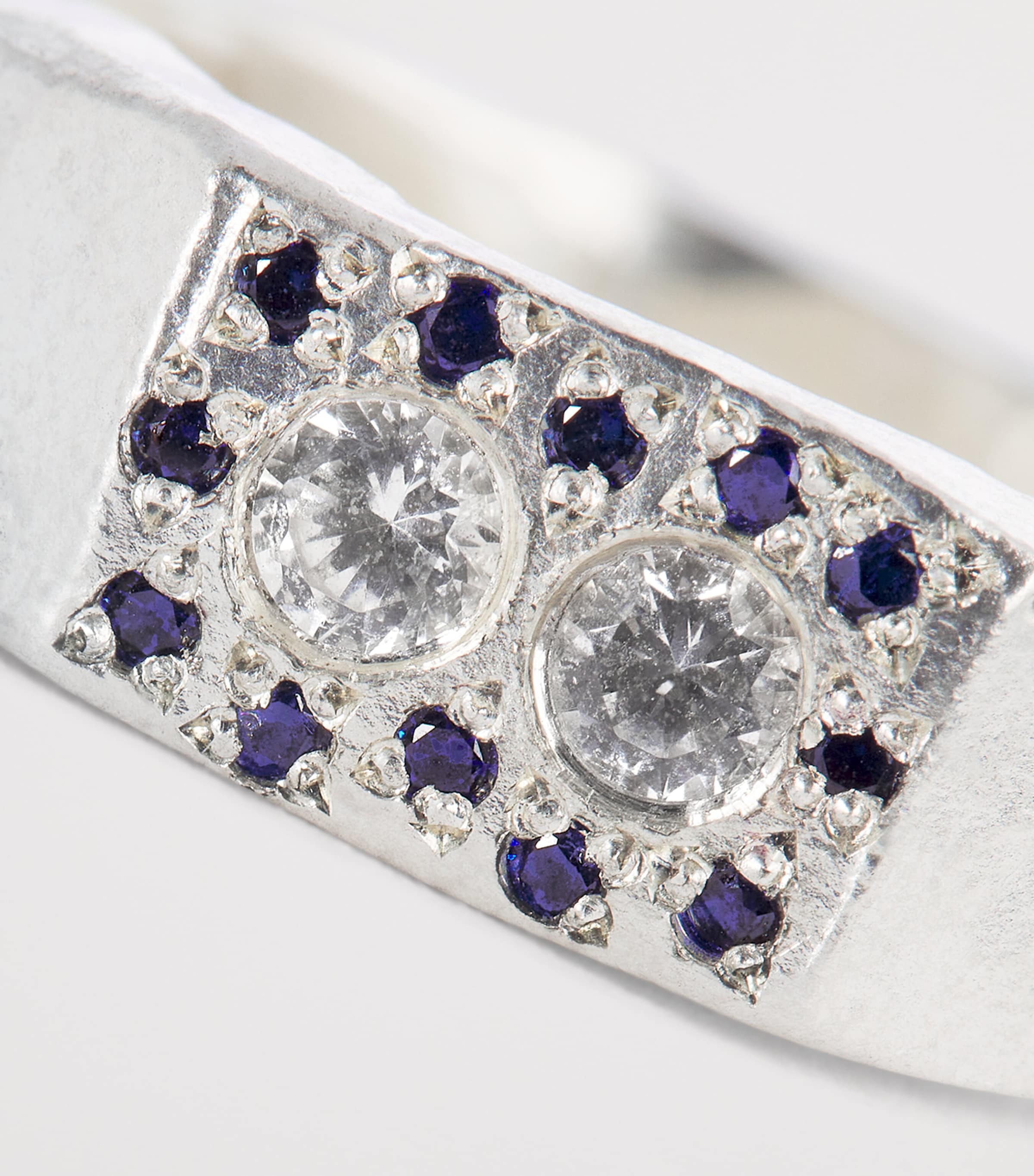 Sterling Silver and Sapphire Double Halo Ring BLUE & WHITE Image 6