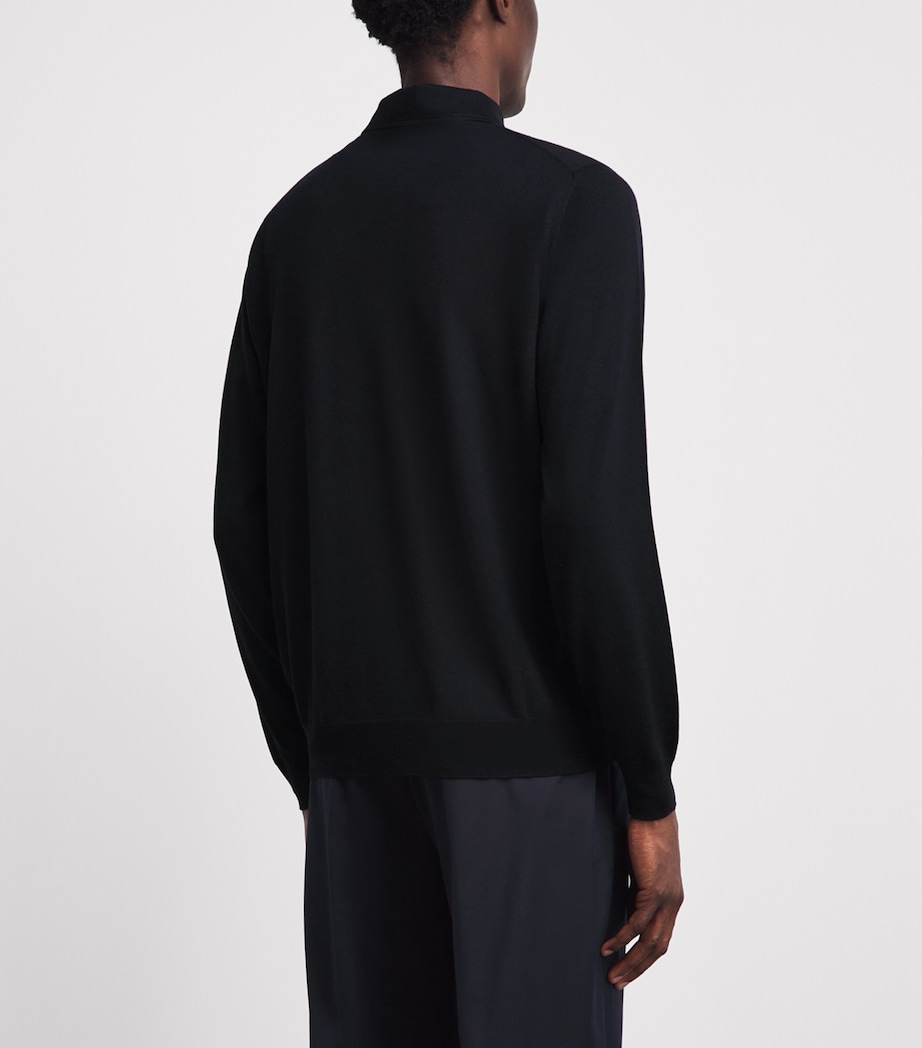 Lardini Mens Virgin Wool Long-Sleeve Polo Shirt Navy Image 5