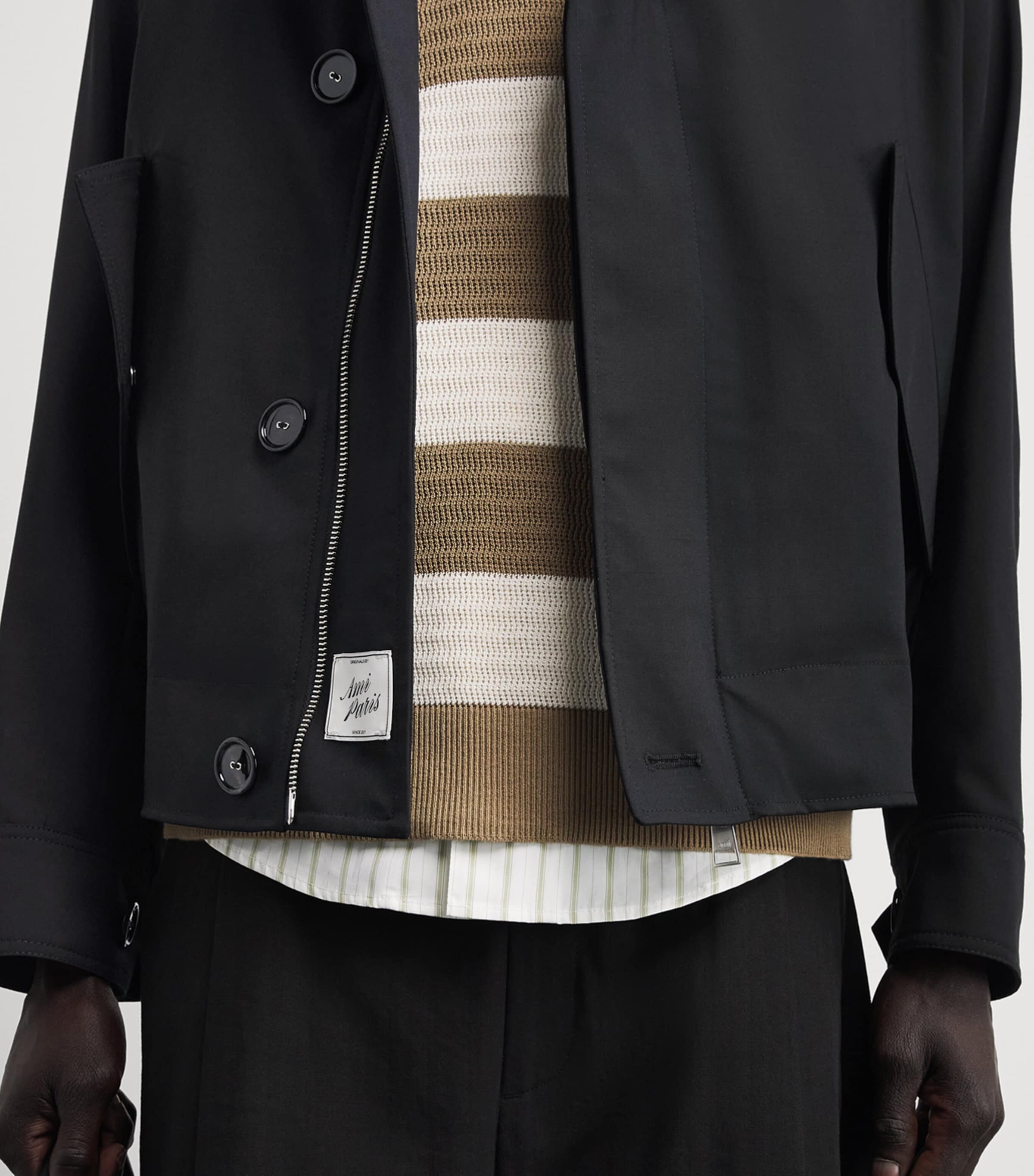 AMI Paris Mens Virgin Wool Harrington Jacket Noir Image 3