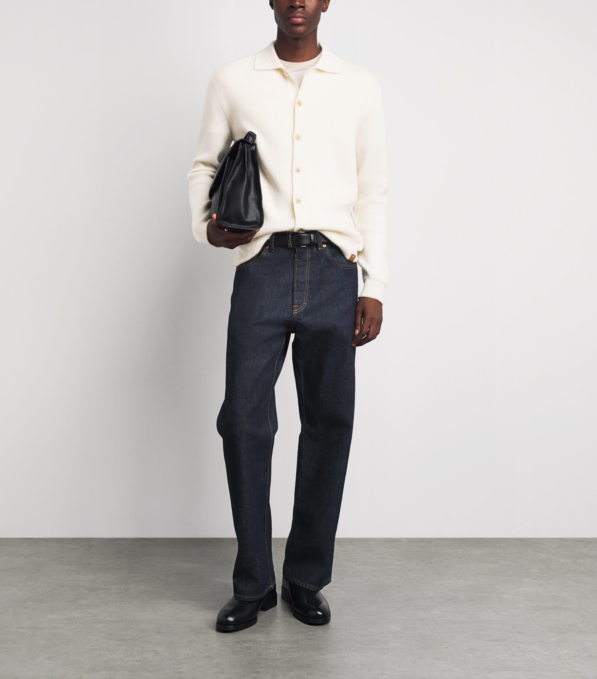 Jacob Cohën Mens Cashmere Collared Cardigan Cream Image 2