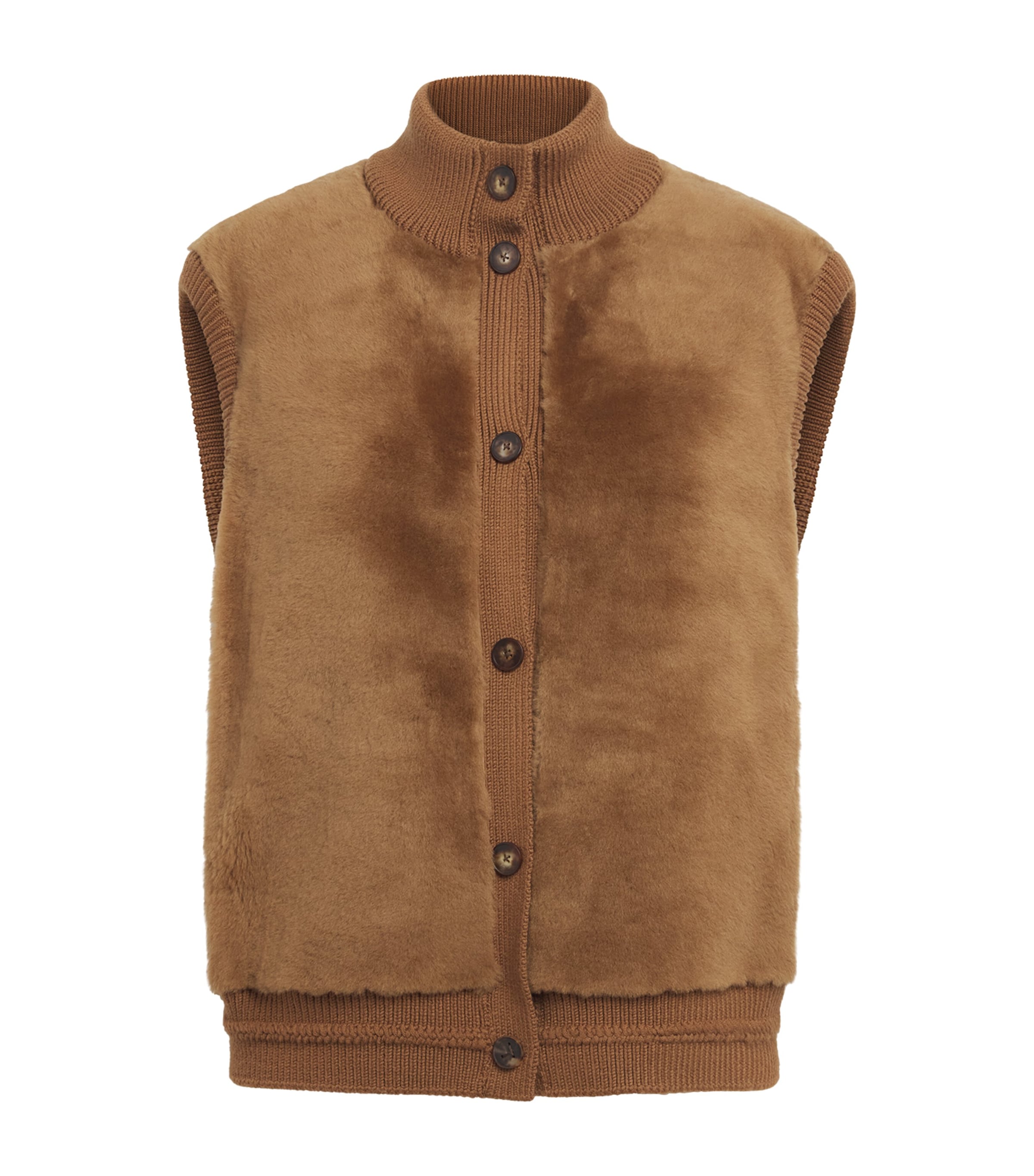 Lafayette 148 Womens Shearling-Camel Hair Quilted Gilet Vicuna Image 1