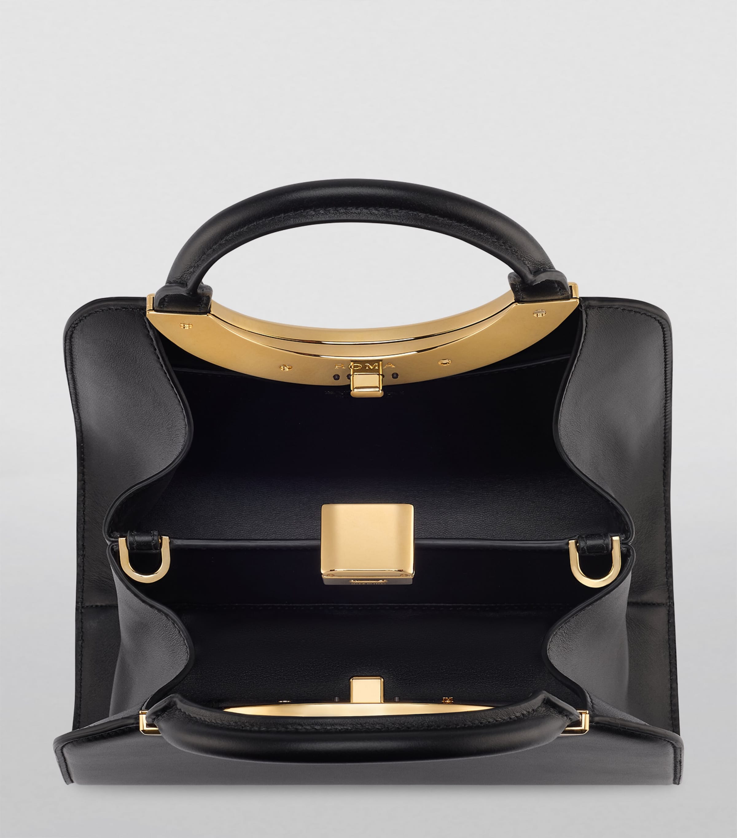 Small Leather Roma Top-Handle Bag BLACK Image 3