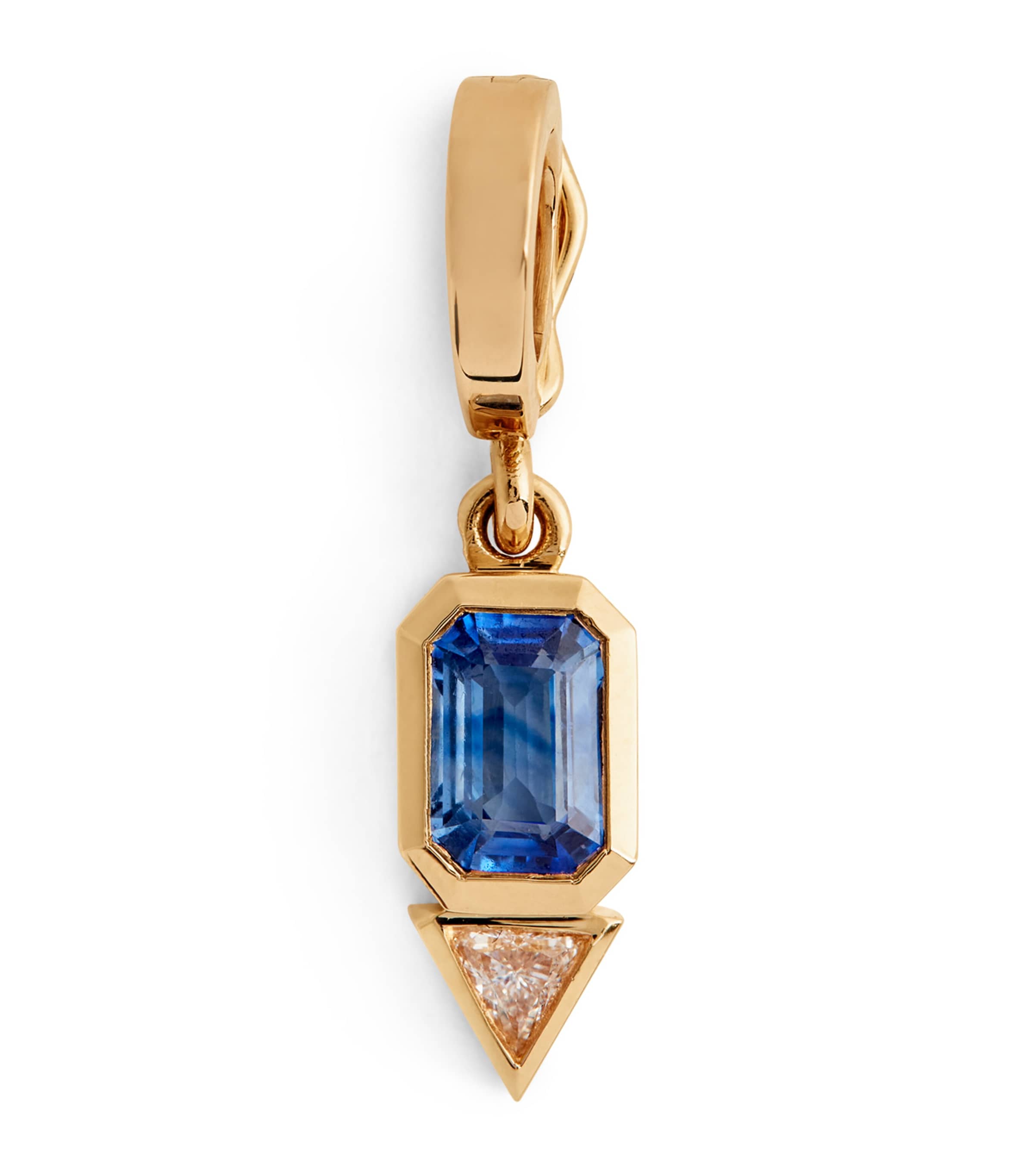 Azlee Yellow Gold, Sapphire And Diamond Trillion Charm In Gold