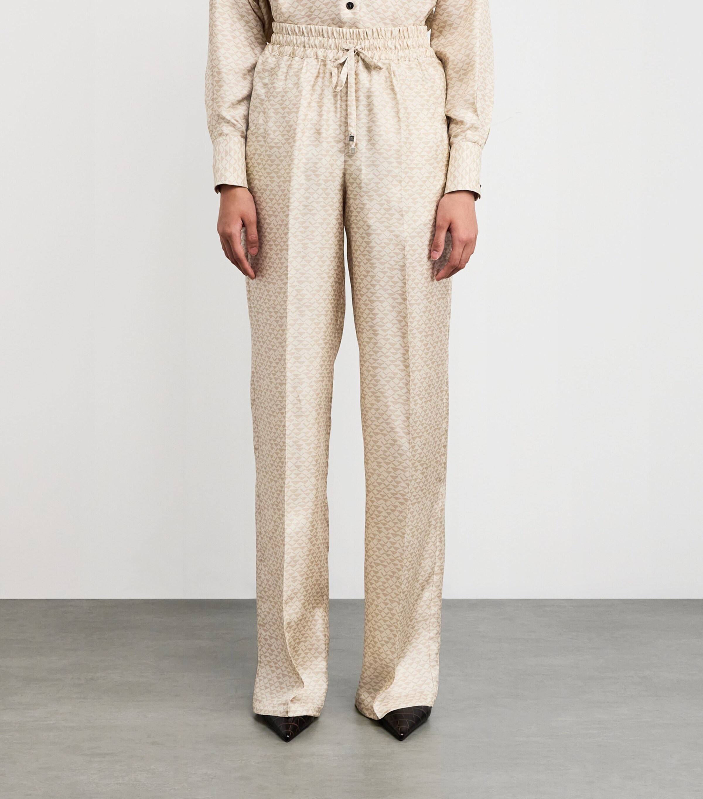 Kiton Womens Silk Printed Wide-Leg Trousers Cream White/beige Image 3