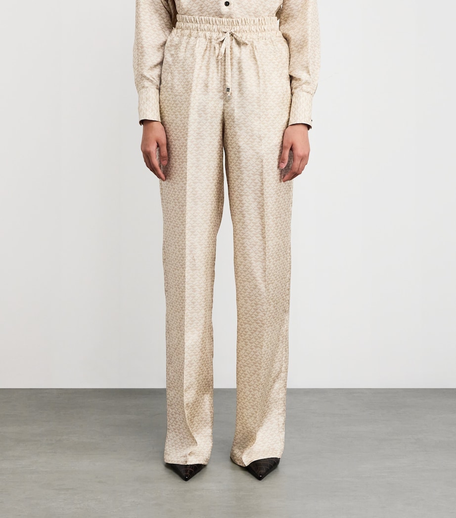 Silk Printed Wide-Leg Trousers CREAM WHITE/BEIGE Image 3