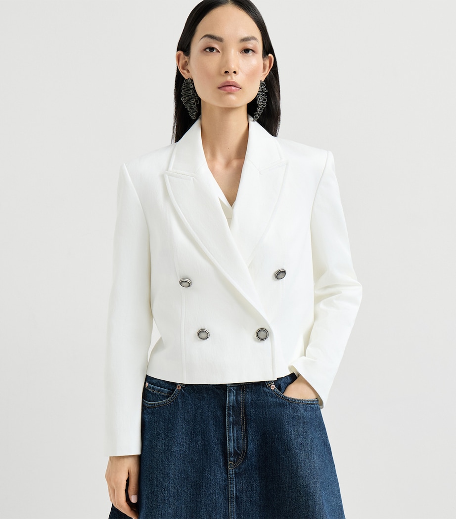 Brunello Cucinelli Womens Cotton-Paper Yarn Cropped Blazer Image 3