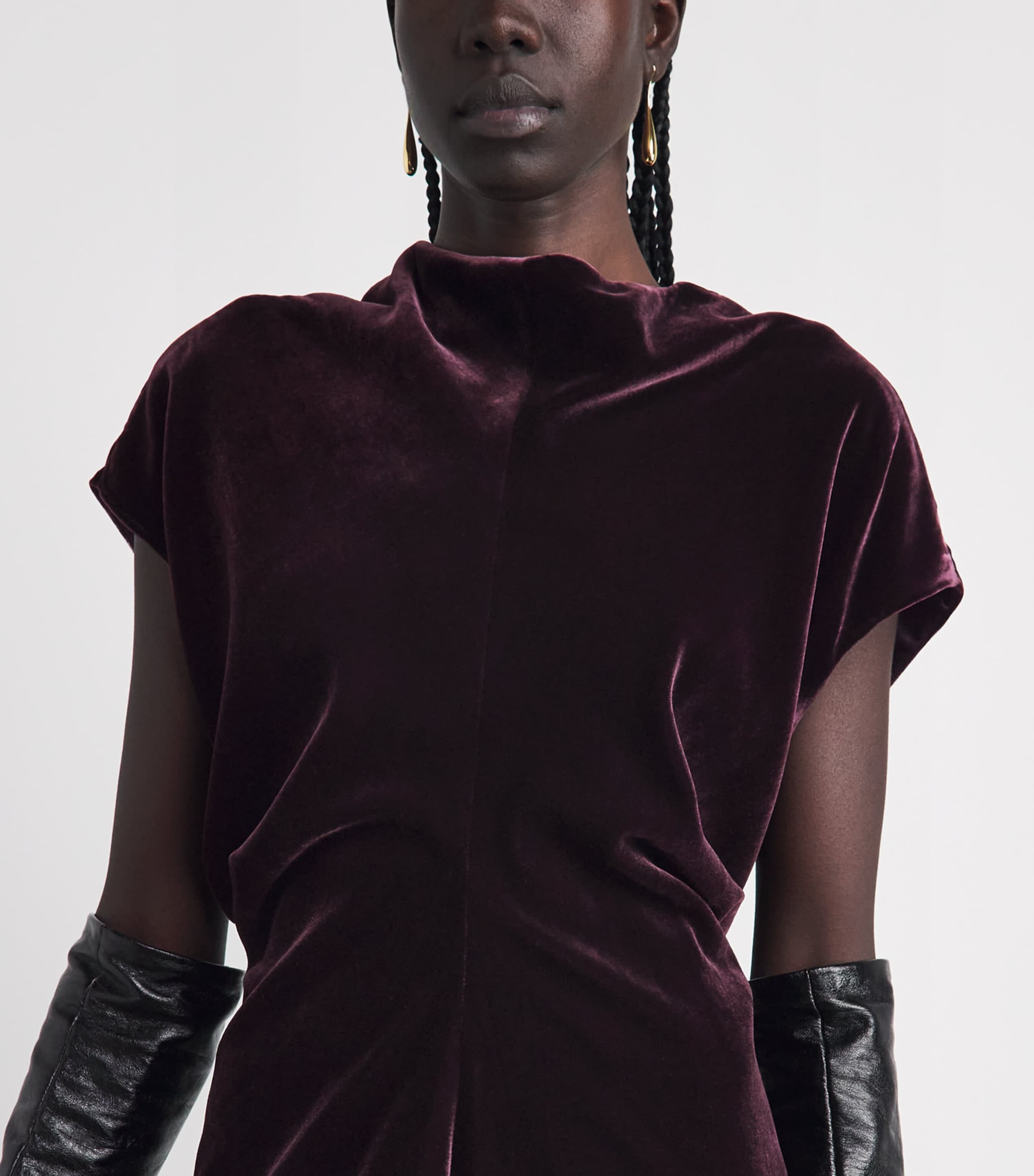 Agnona Womens Velvet Gathered Midi Dress Brgndy Image 3