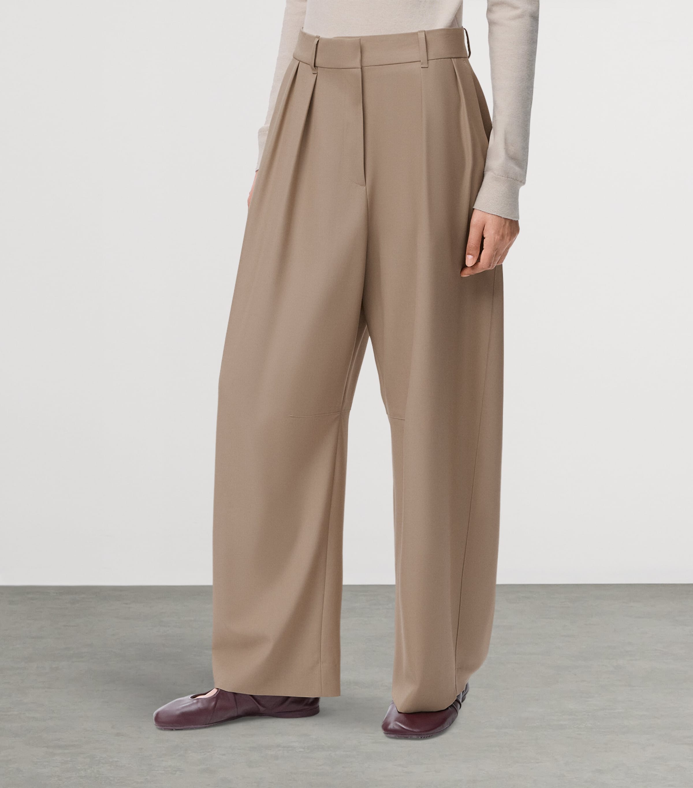 Wool-Blend Barrel Double-Pleated Trouser SAND Image 3