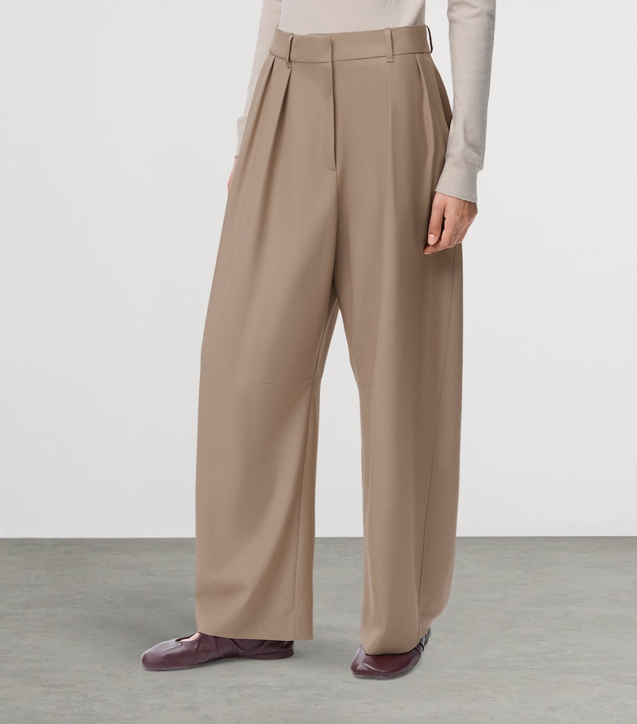 Wool-Blend Barrel Double-Pleated Trouser SAND Image 3