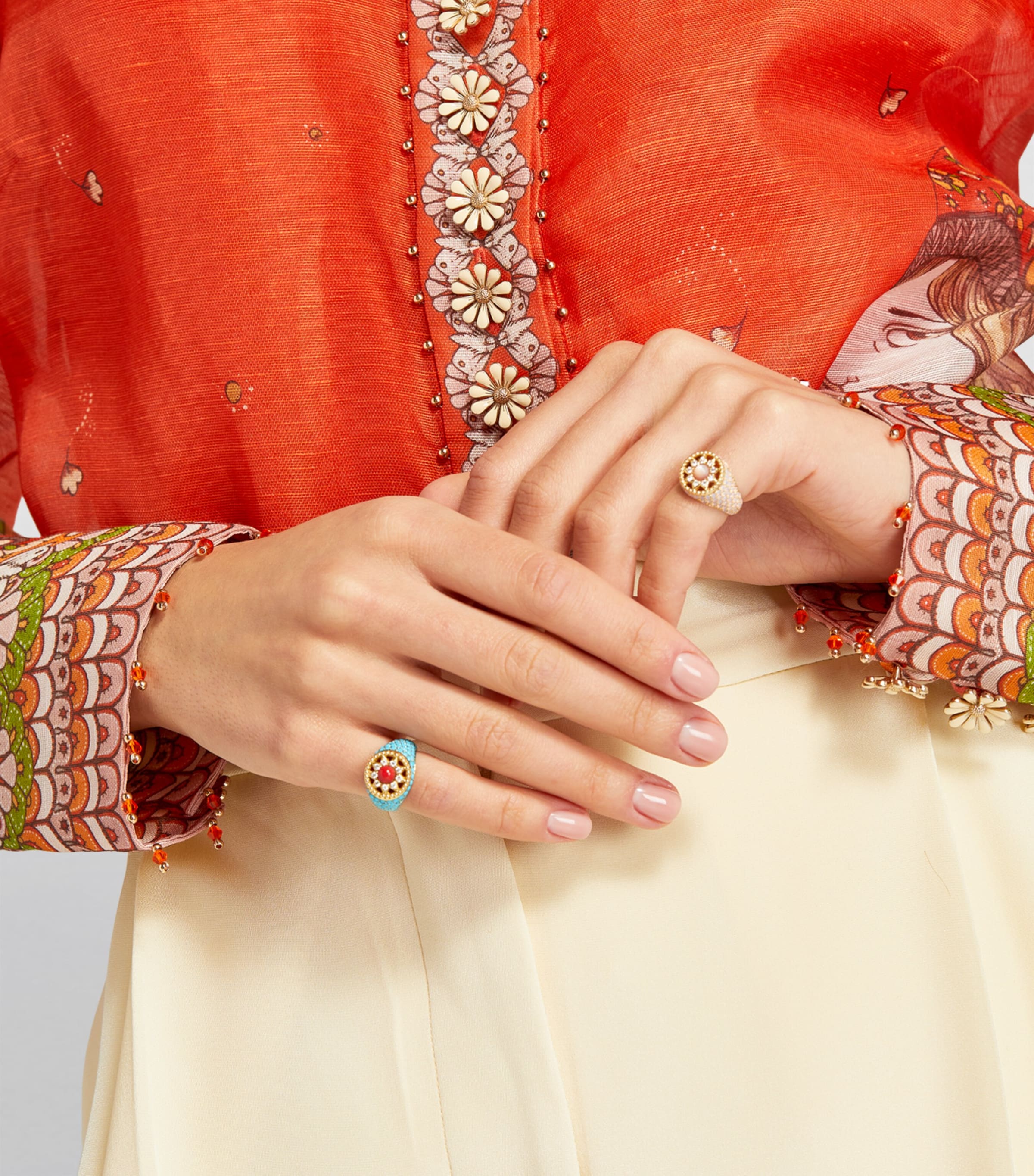 Yellow Gold, Diamond and Mixed Stone Arabesque Pinky Ring MULTI Image 5