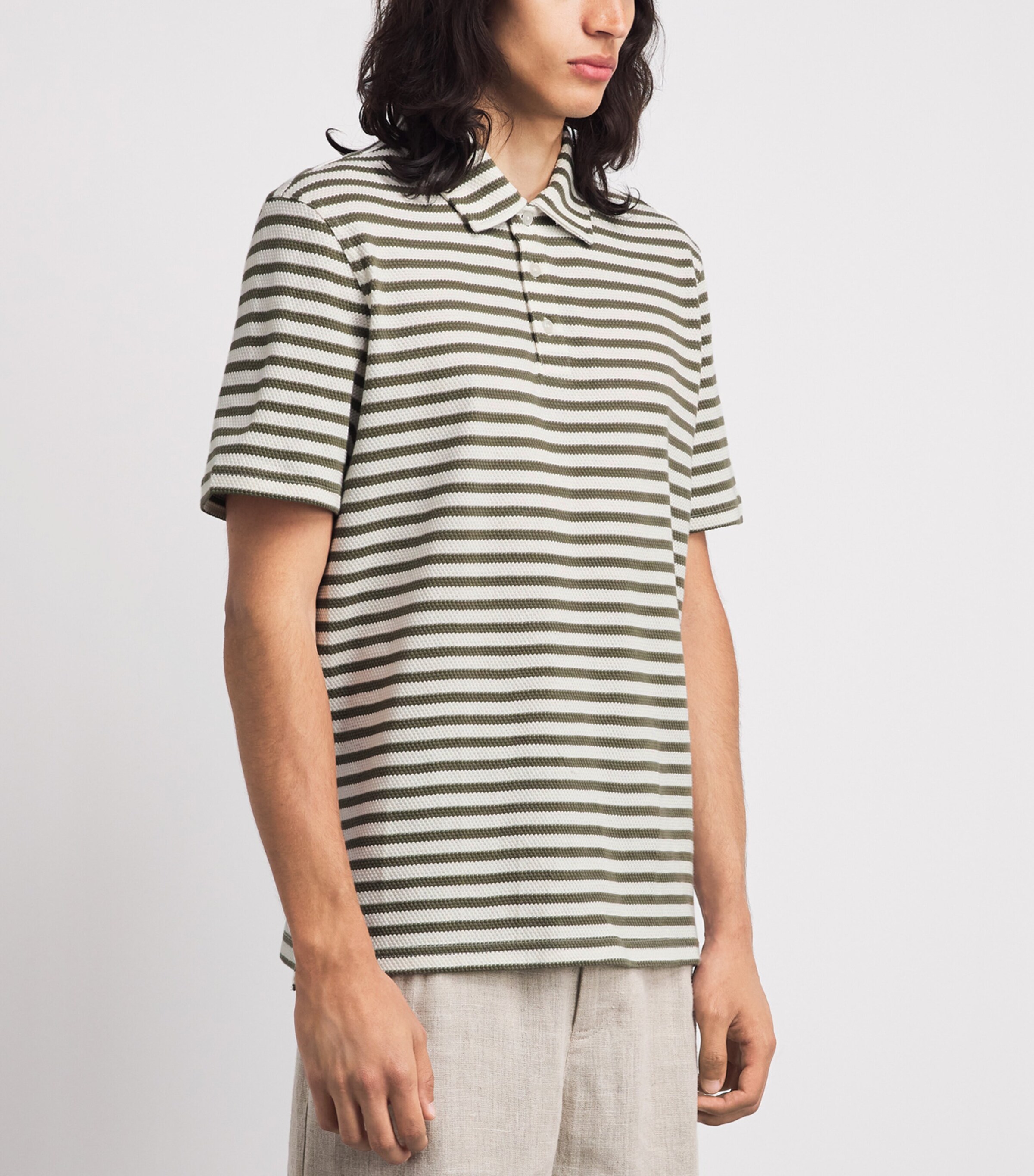 Barbour Mens Waffle Stripe Polo Shirt Whisper White Image 4