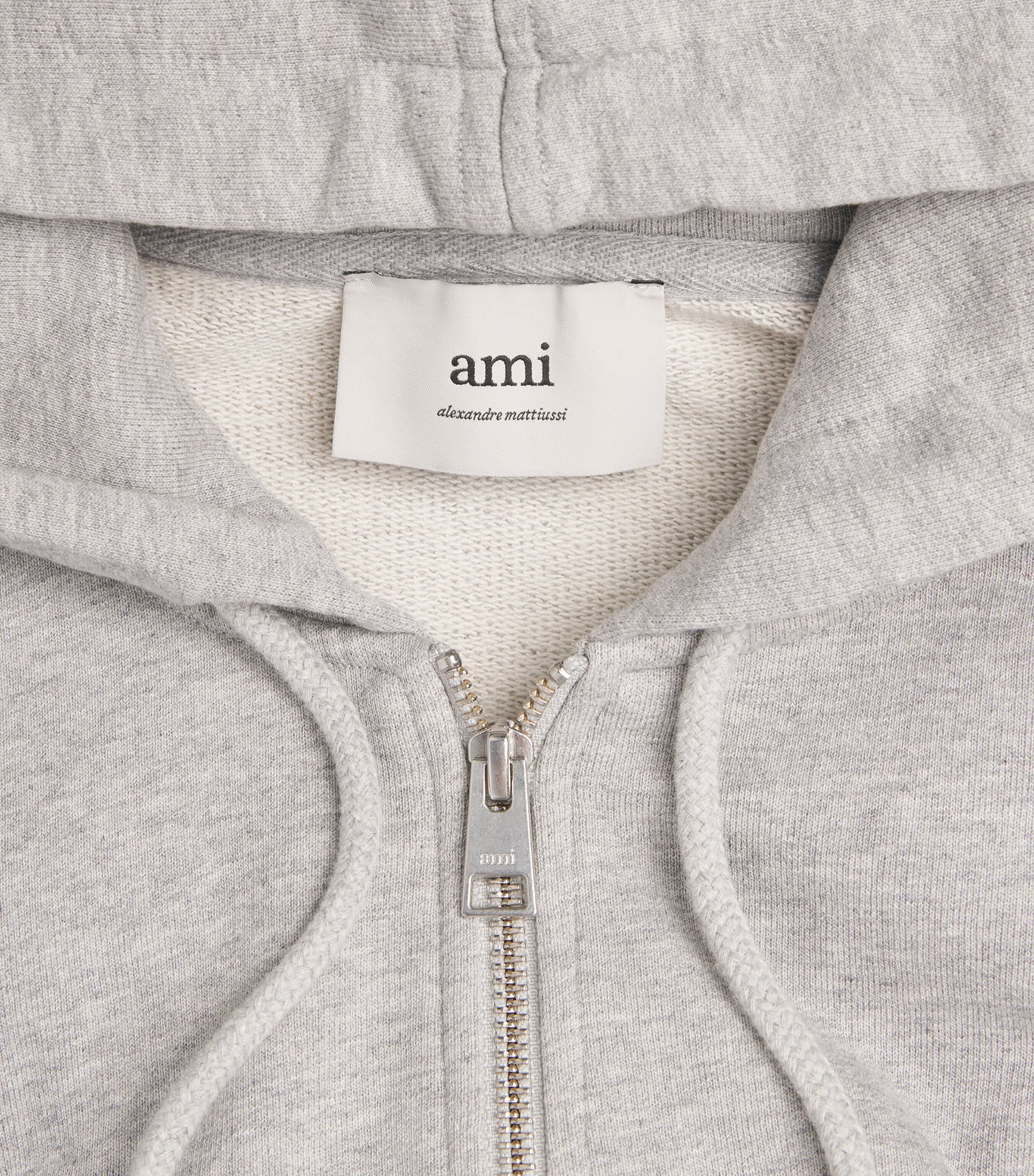 AMI Paris Grey Organic Cotton Ami de Coeur Zip-Up Hoodie | Harrods US