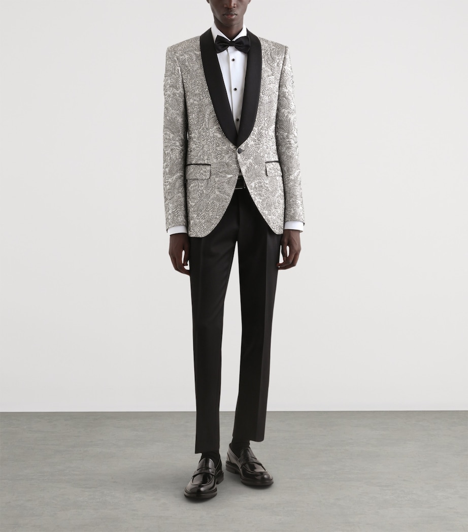 Dolce&Gabbana Mens Floral Lamé Blazer Silver Image 2