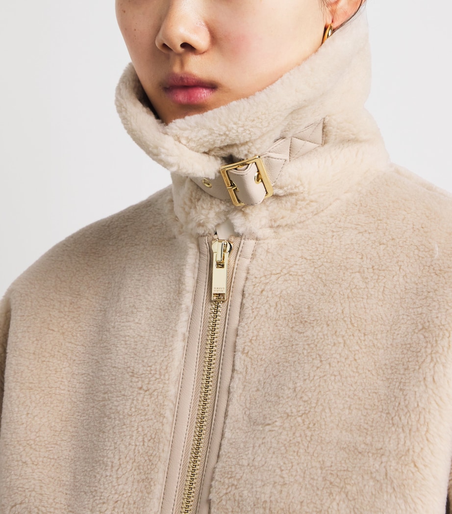 Faux Leather-Shearling Biker Jacket BEIGE Image 6