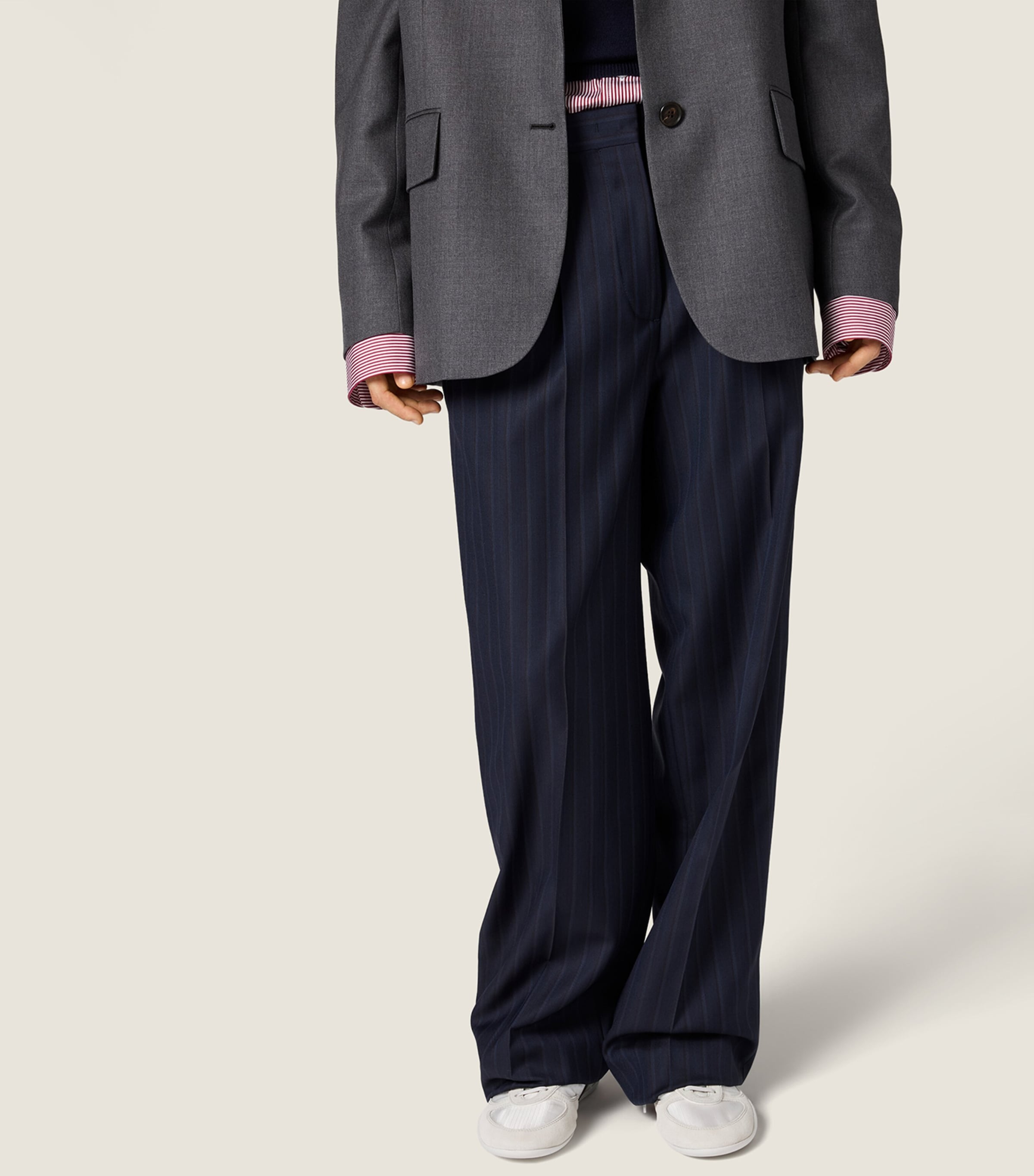 Miu Miu Womens Fleece Wool Pinstripe Trousers Blue Image 5