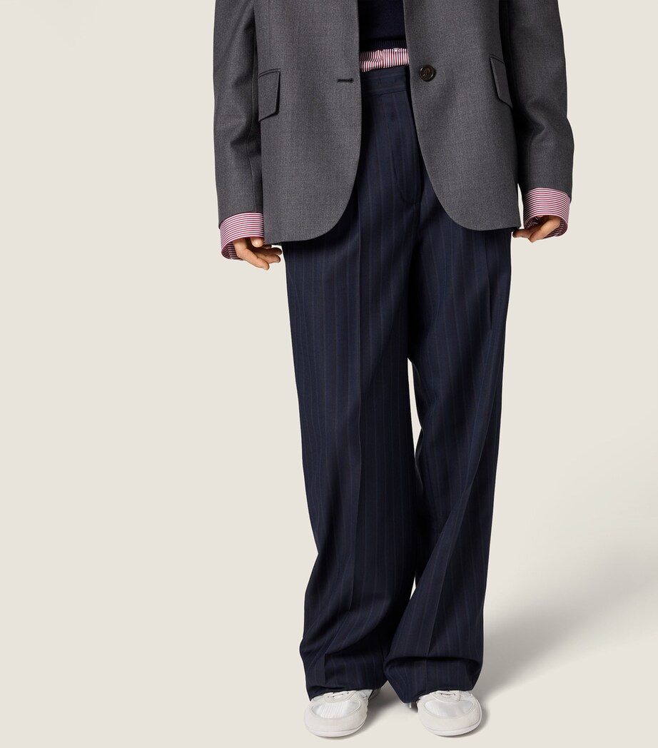 Miu Miu Womens Fleece Wool Pinstripe Trousers Blue Image 5