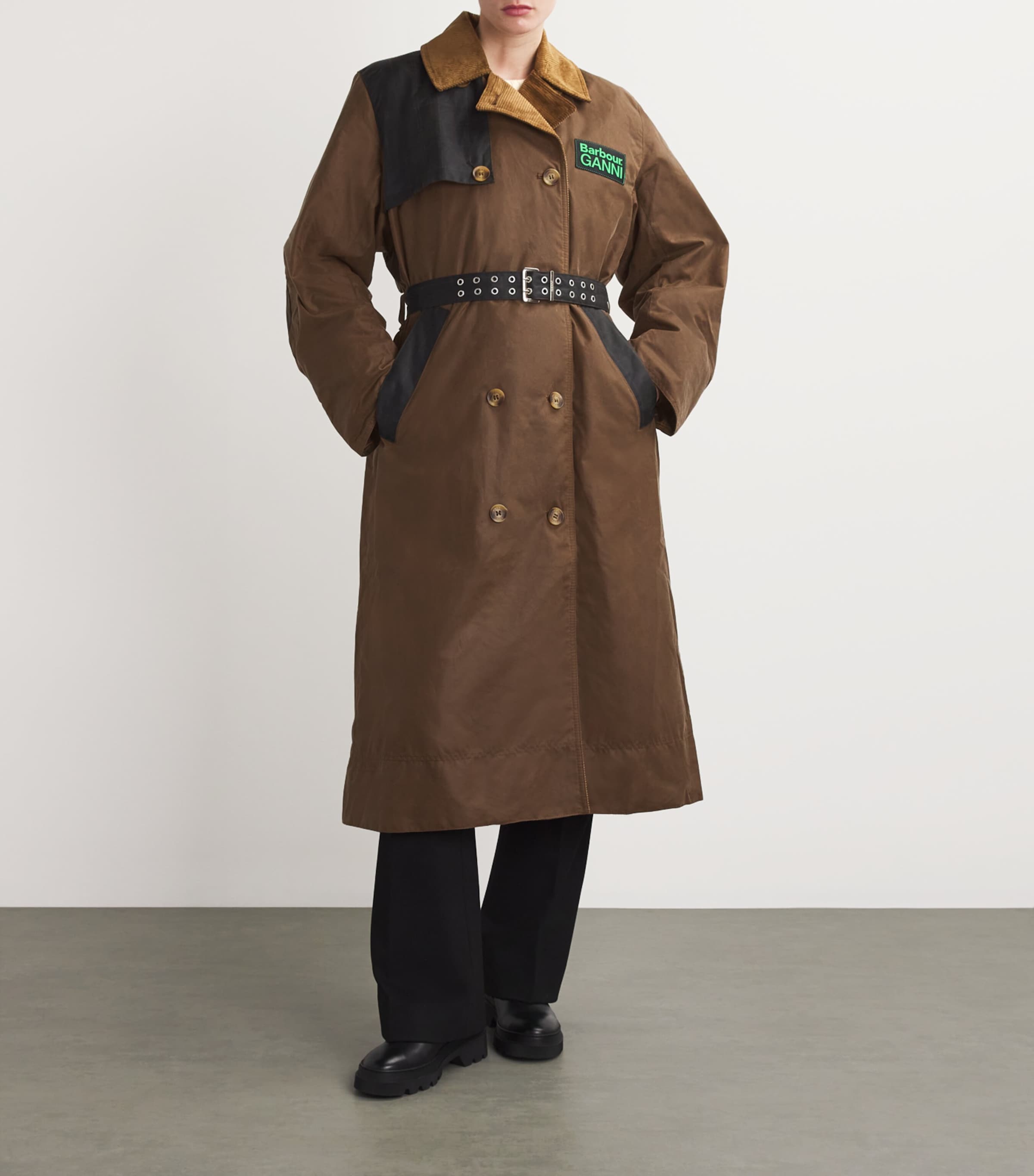 Barbour Womens x GANNI Waxed Trench Coat Bark/classic Image 2