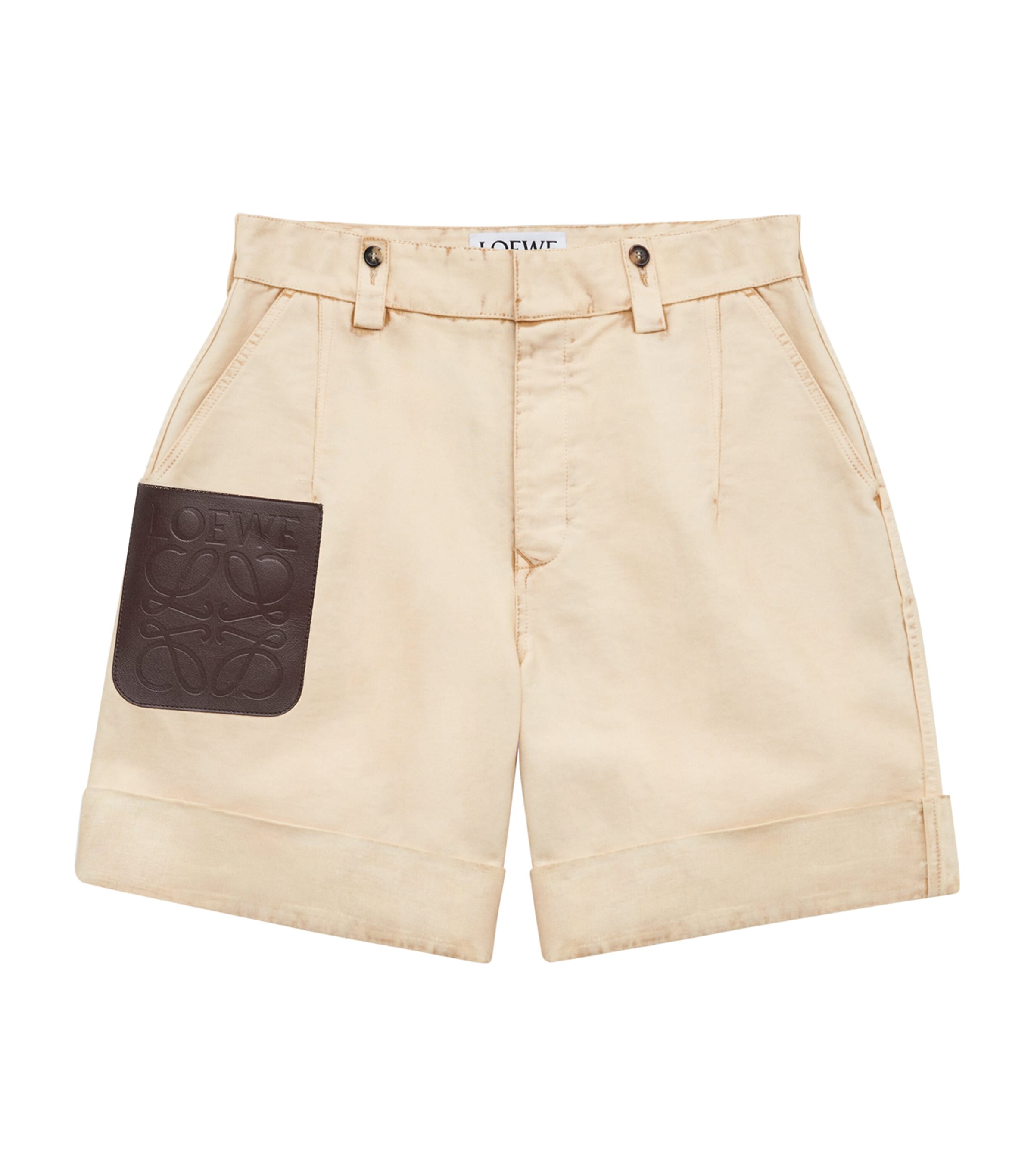 LOEWE Mens Cotton Turn-Up Shorts Beige Image 1