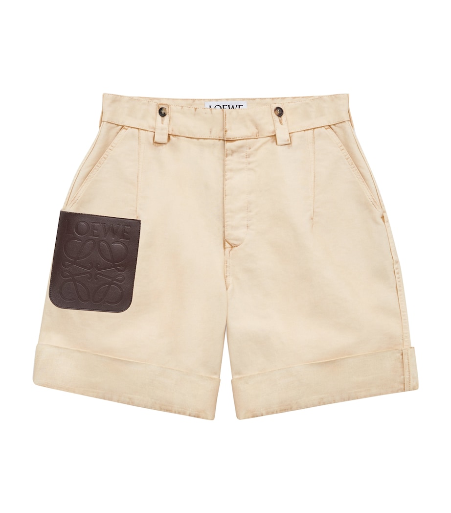 LOEWE Mens Cotton Turn-Up Shorts Beige Image 1