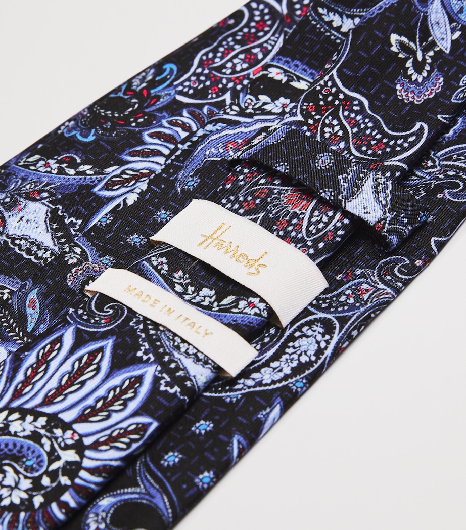 Silk Paisley Print Tie NAVY Image 5