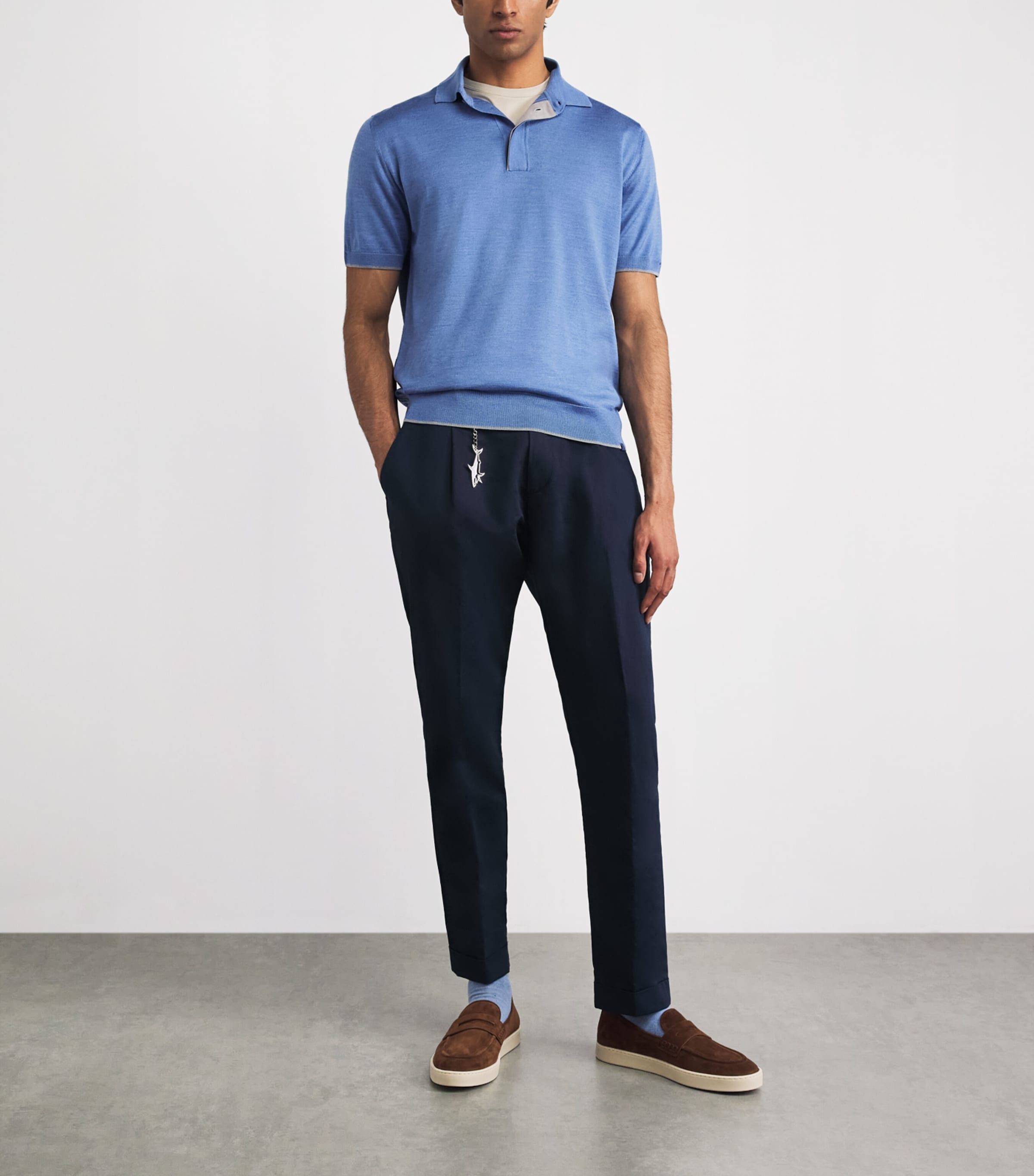 Paul & Shark Mens Wool-Silk Polo Shirt Light Blue Image 2