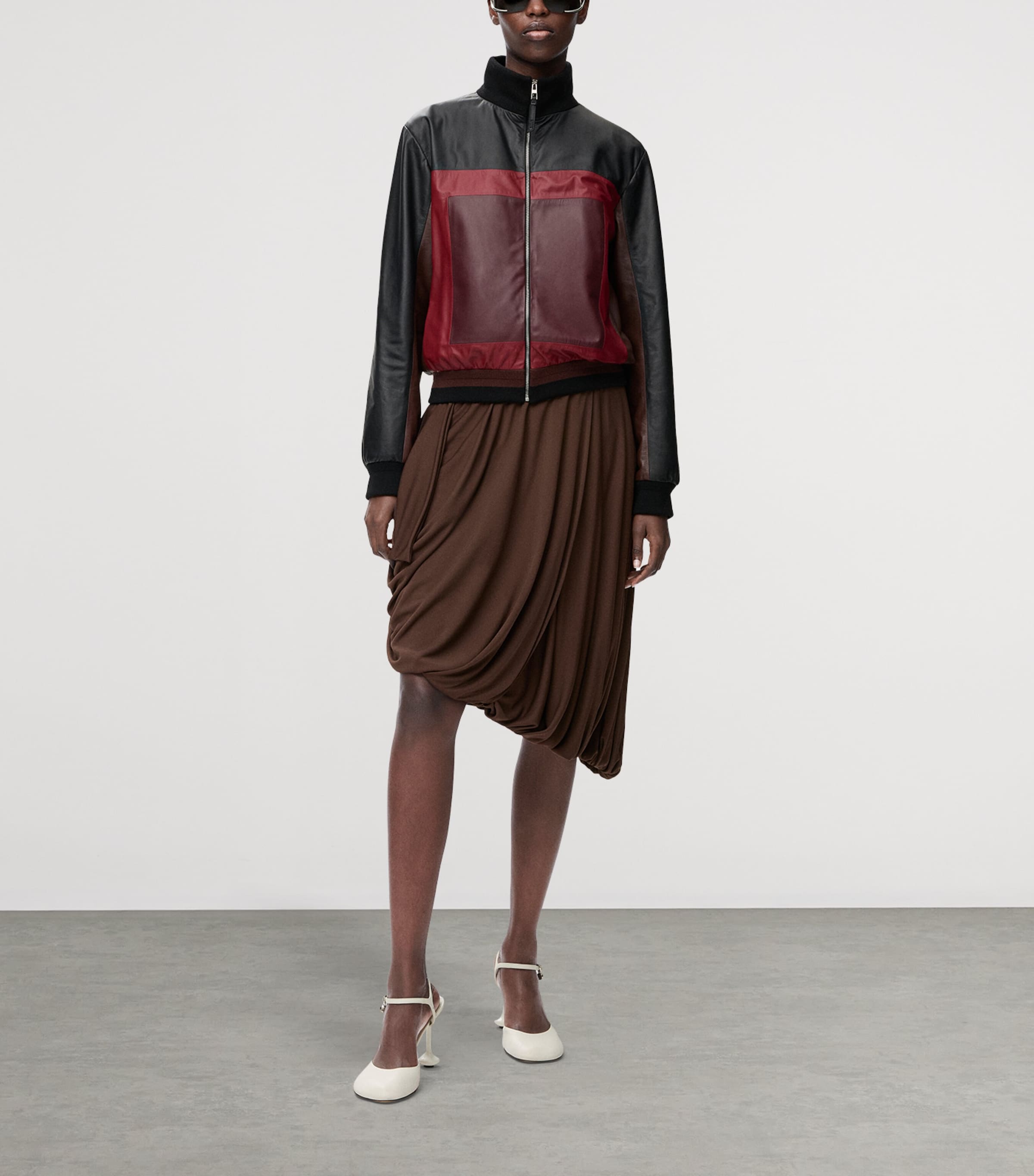 Leather Cropped Jacket BLACK/BURGUNDY Image 2