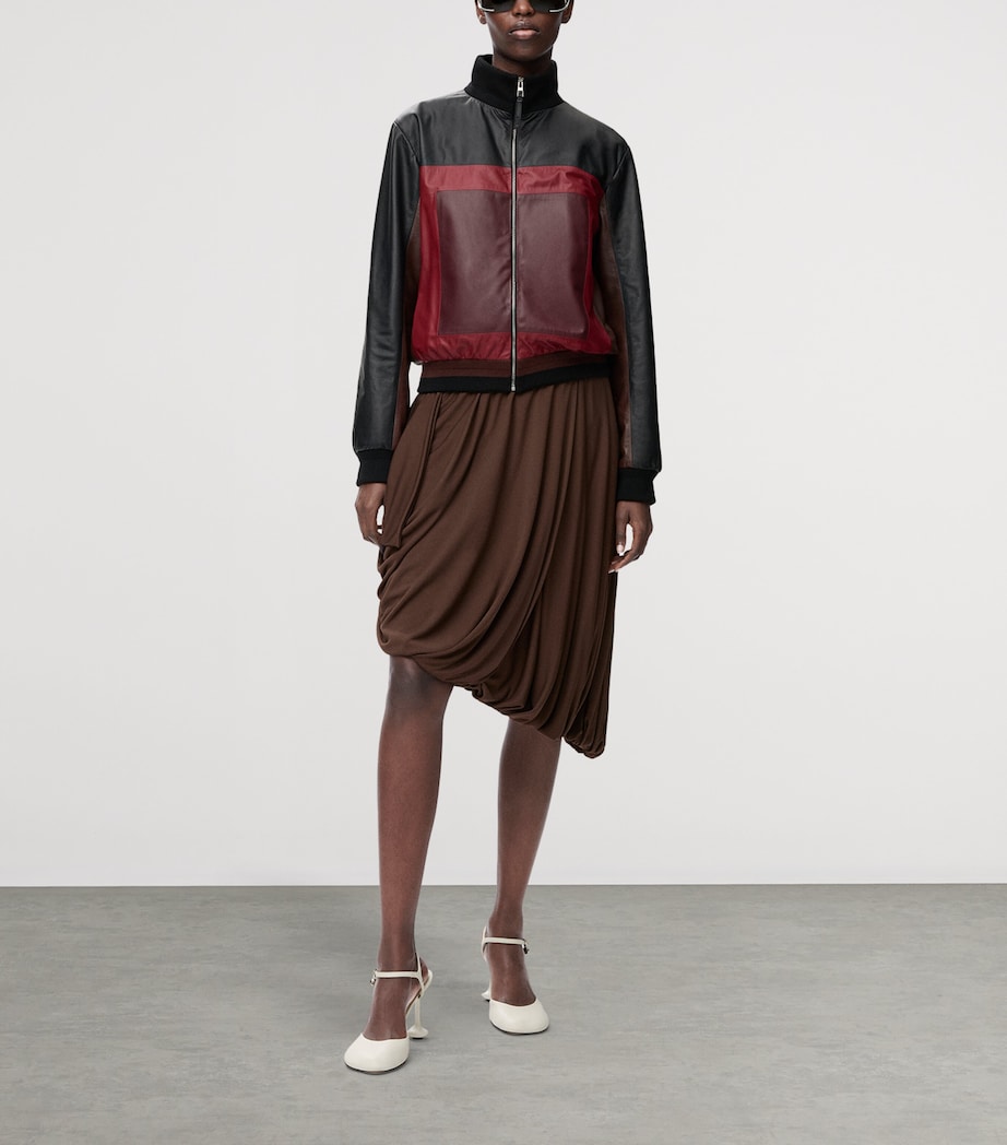 Leather Cropped Jacket BLACK/BURGUNDY Image 2