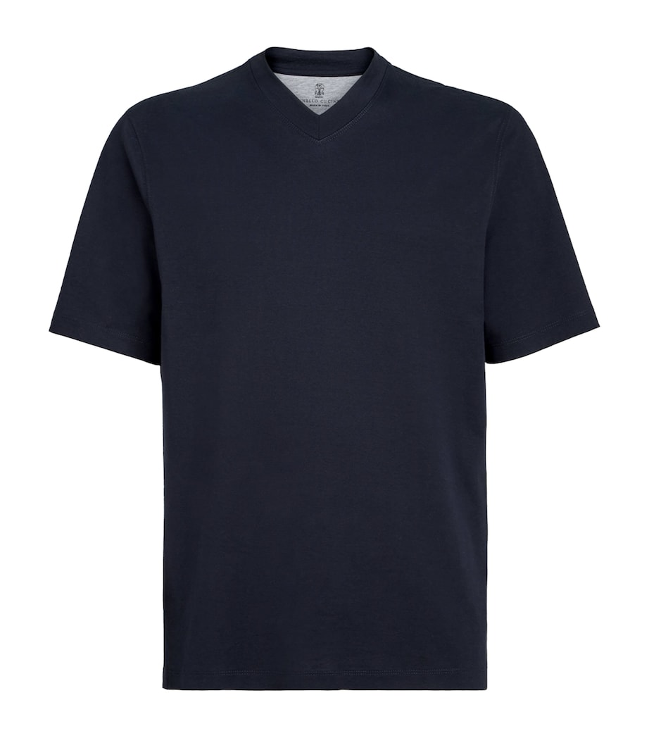 Brunello Cucinelli Mens Cotton Jersey V-Neck T-Shirt Image 1