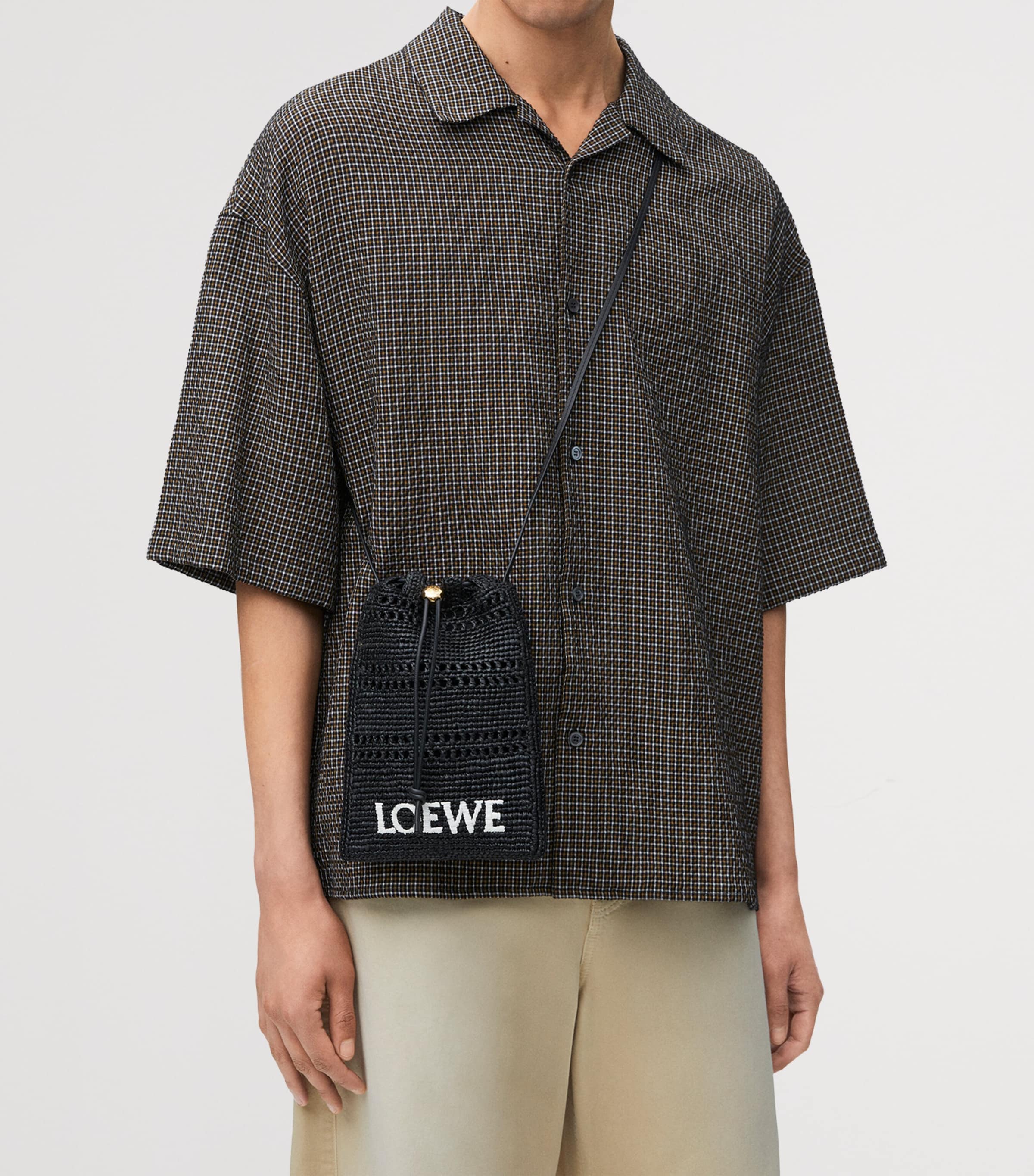 LOEWE Black x Paula's Ibiza Raffia Drawstring Pocket Bag | Harrods US