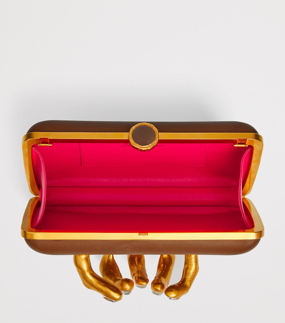 Schiaparelli Calfskin Embellished Hand In Hand Clutch Bag Taupe Image 4