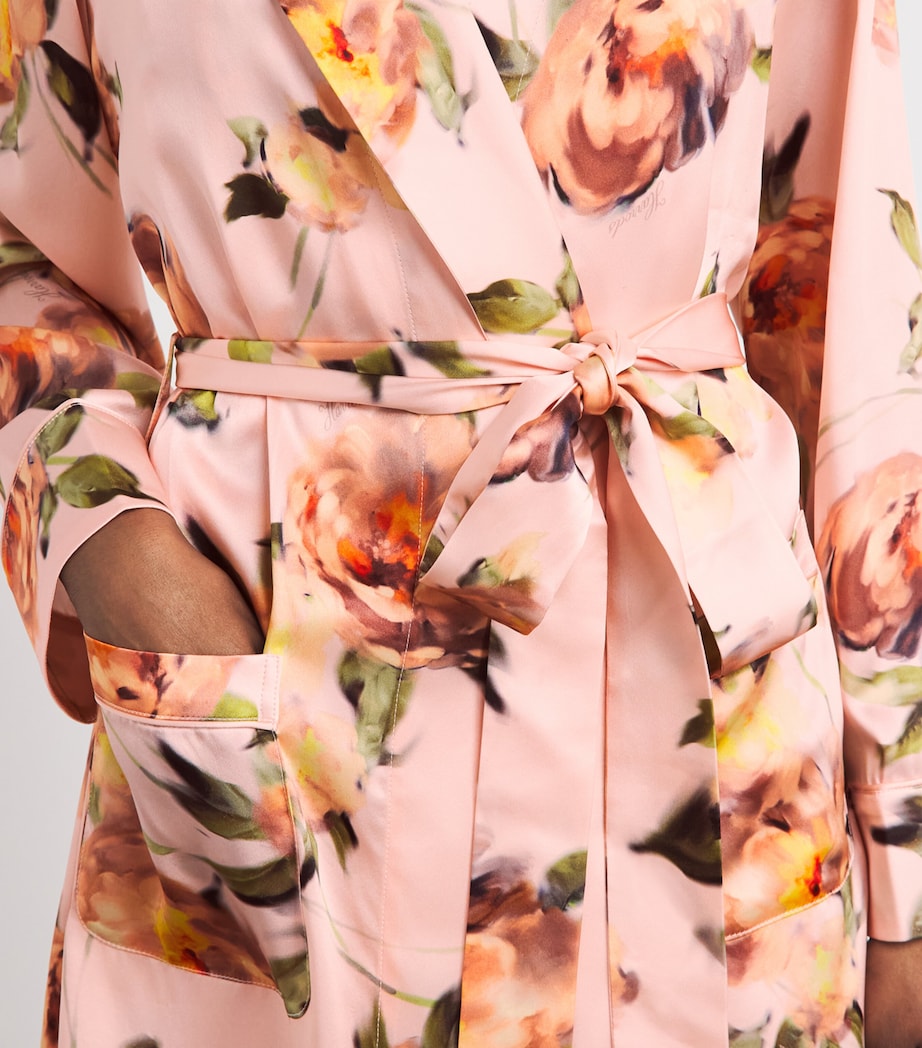 Harrods Womens Silk Midnight Rose Night Robe Pink Image 5