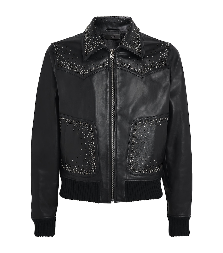 Leather Crystal-Embellished Jacket BLACK Image 1