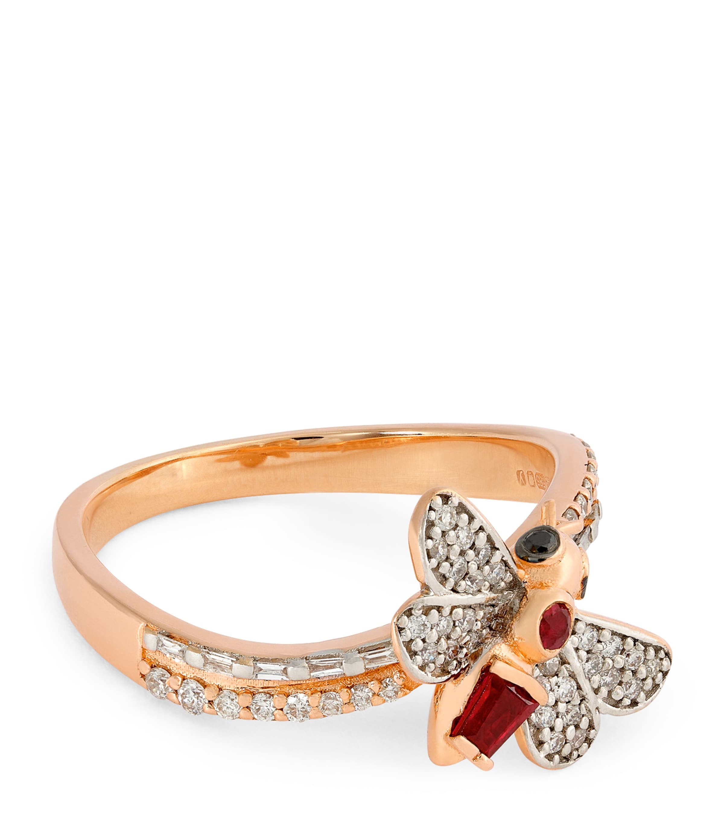 Bee Goddess Rose Gold, Ruby And Diamond Honey Bee Ring In Rose Gold