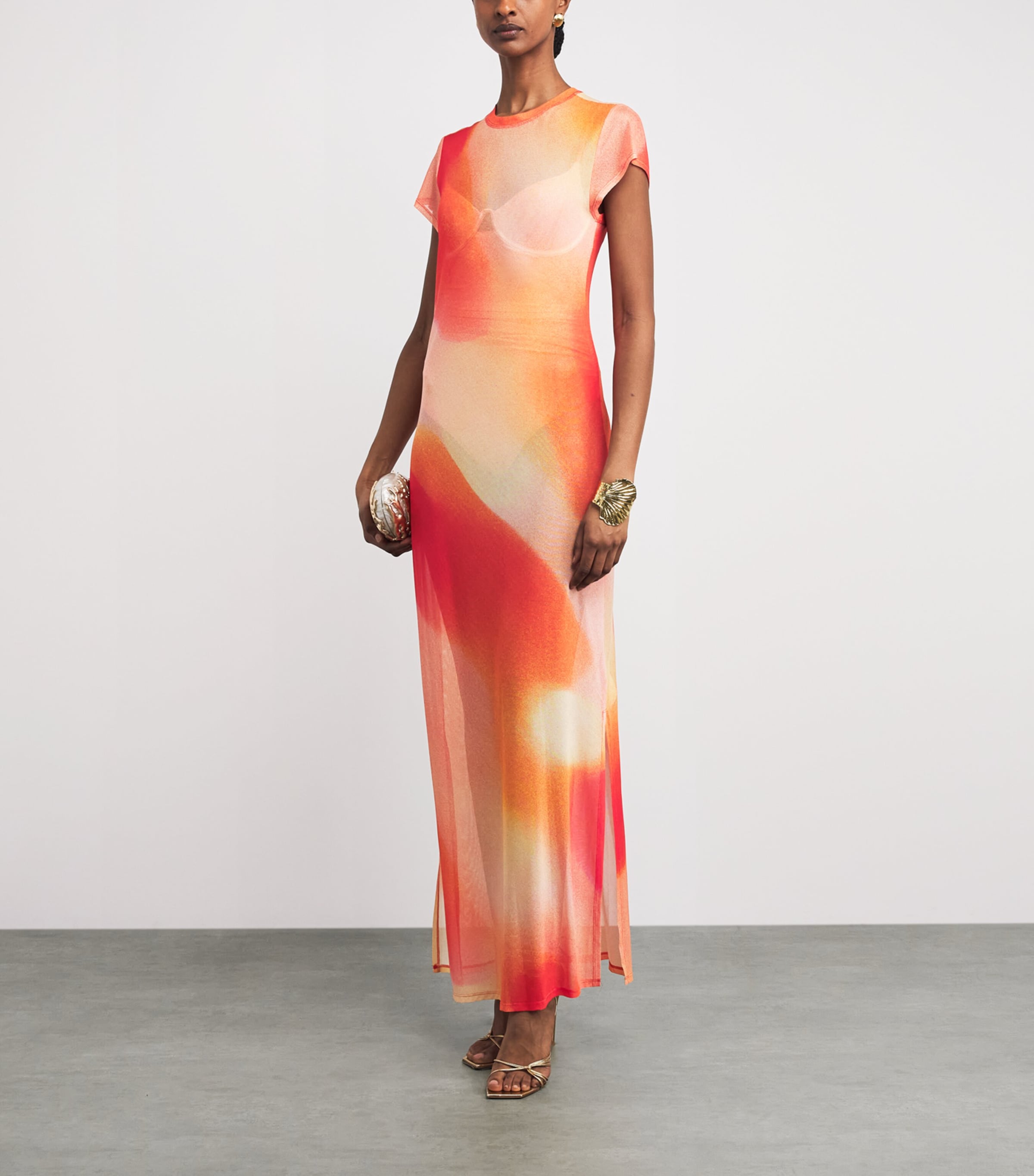 Simkhai Womens Mesh Sunset Fia Maxi Dress Golden Hour Sunset Image 2
