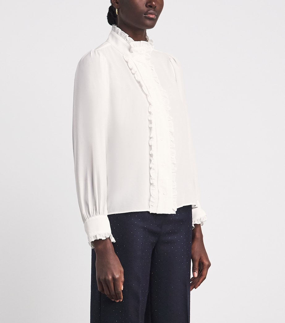 Sandro Paris Womens Silk Ruffle Blouse White Image 4