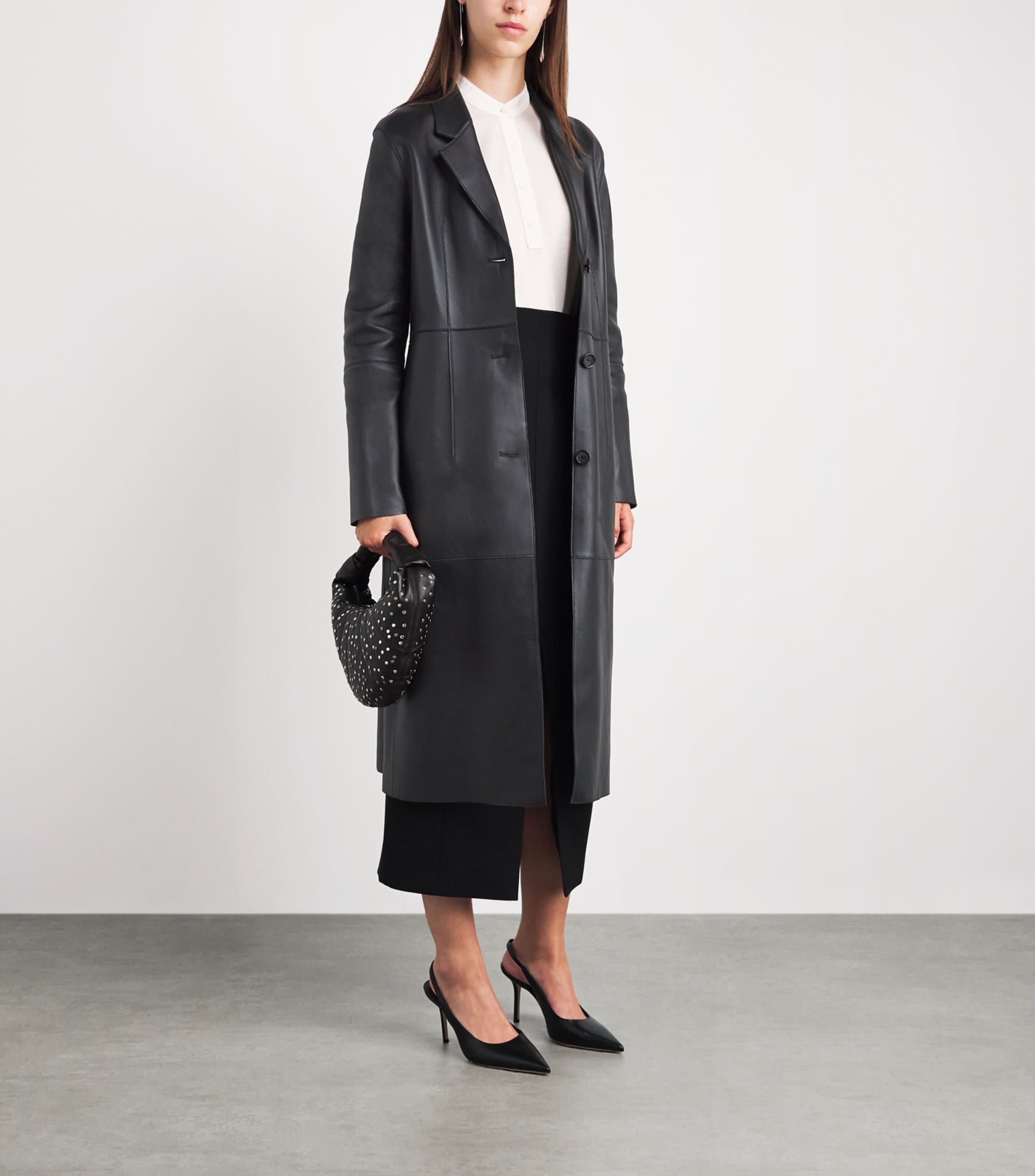 Toteme Womens Leather Trench Coat Black Image 2