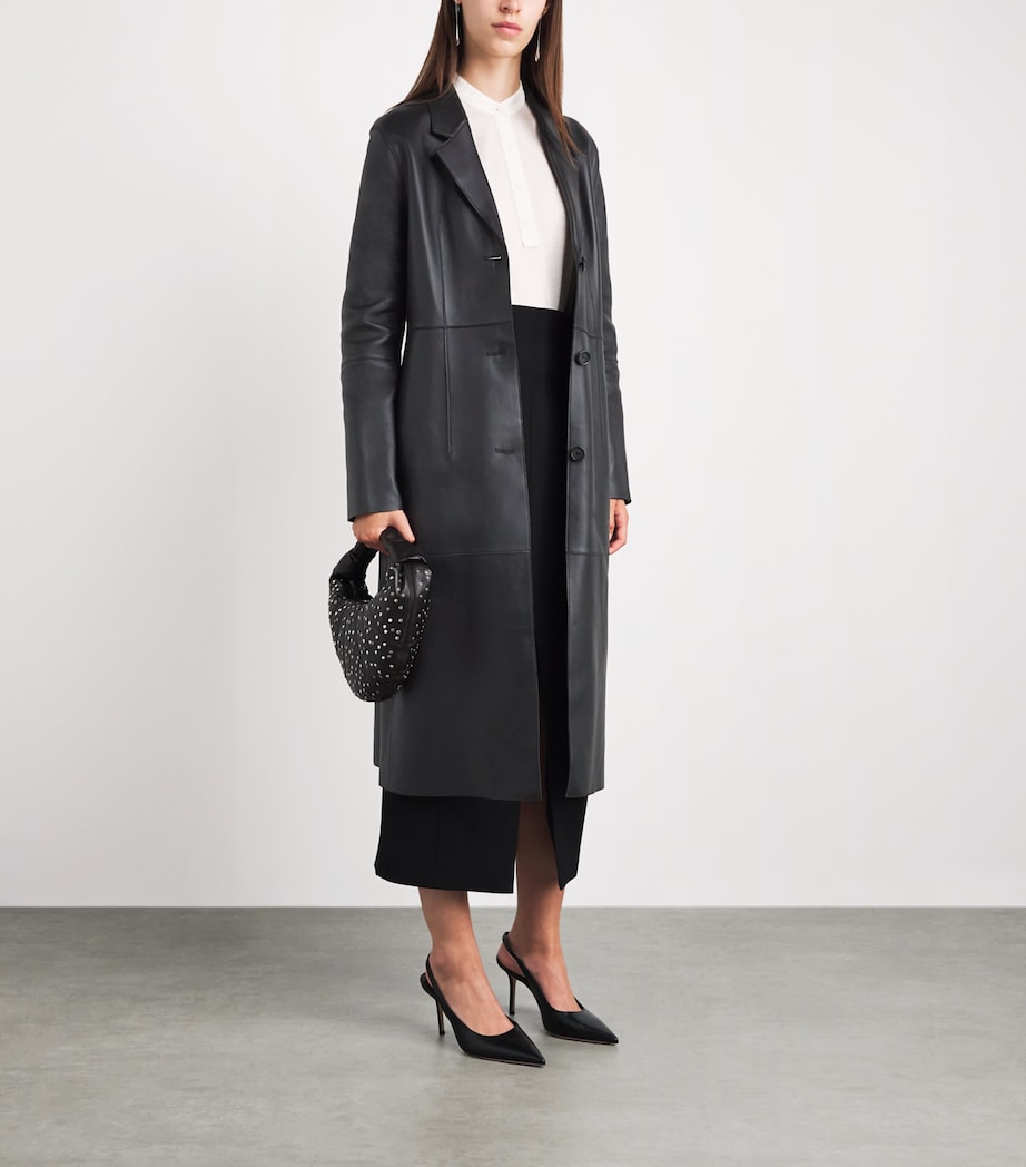 Toteme Womens Leather Trench Coat Black Image 2