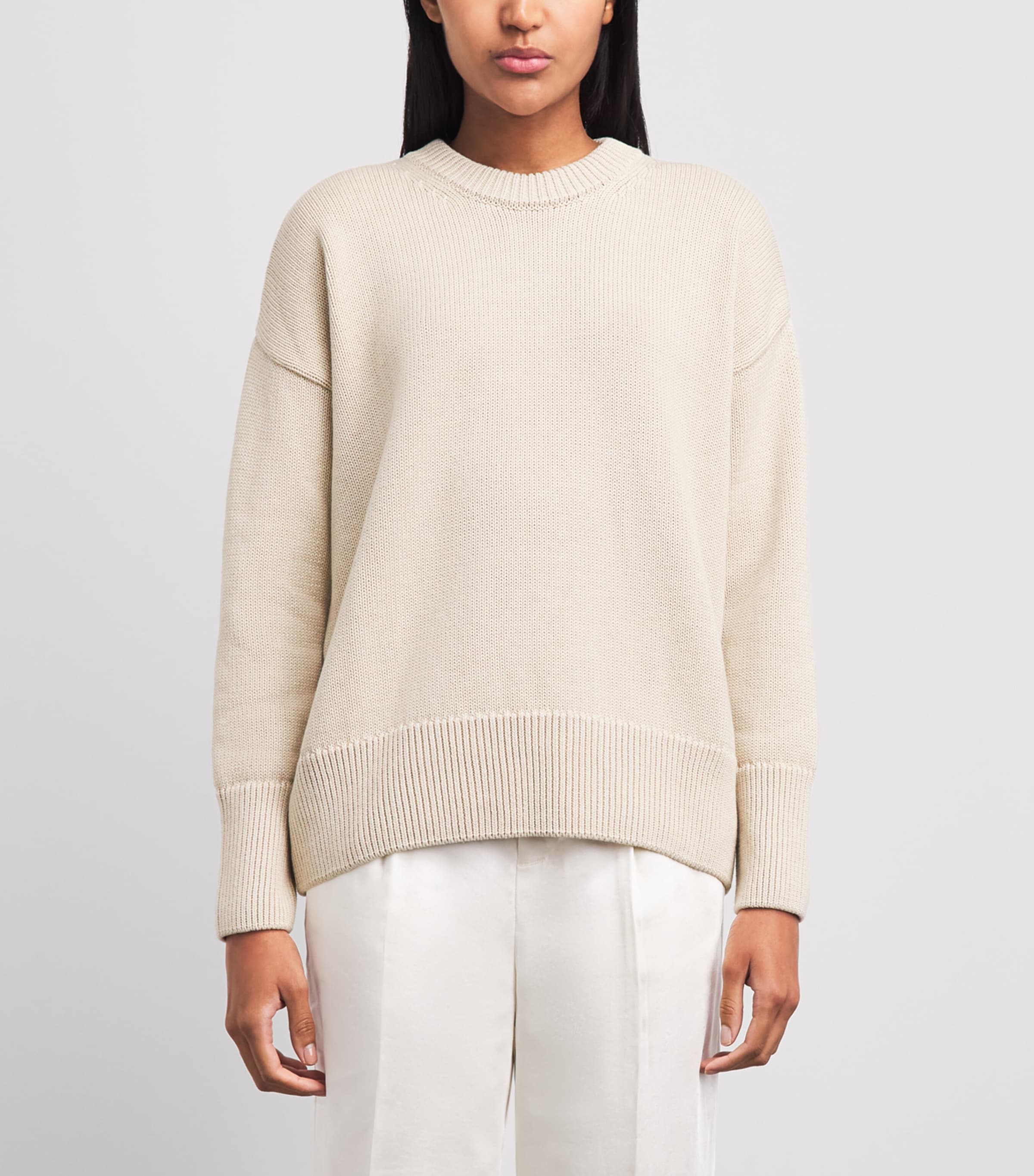 With Nothing Underneath Womens Cotton Cornwall Sweater Oatmeal Image 4